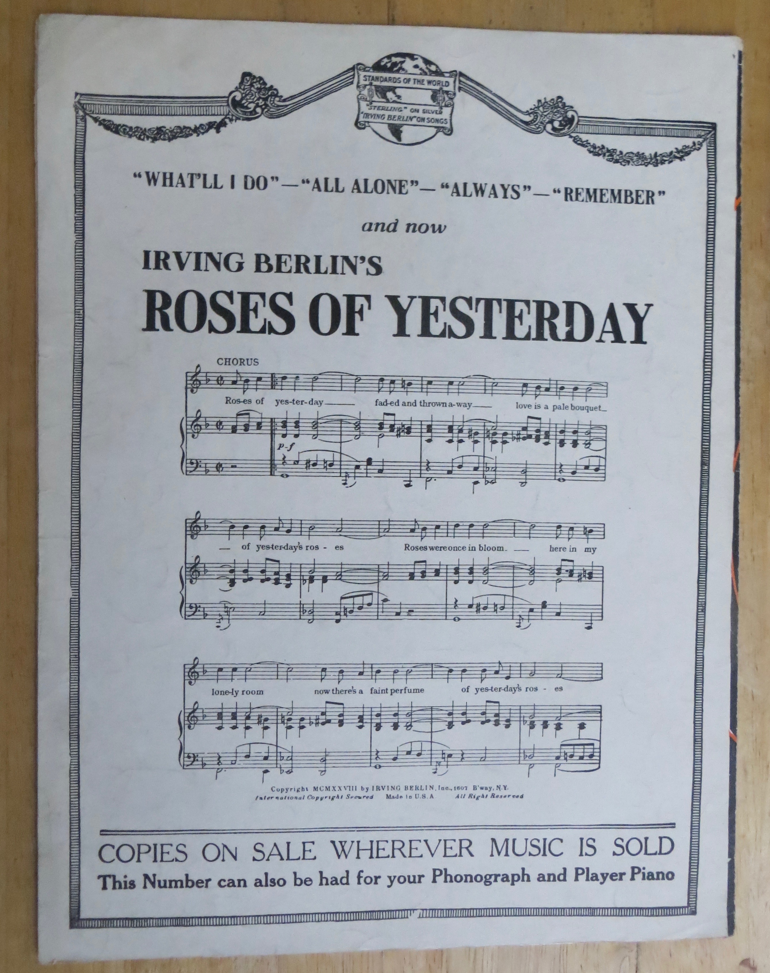 1928 Where Is The Song Of Songs For Me Sheet Music