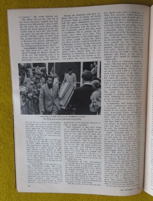 Time Magazine September 27, 1968 Russia's Dissident Intellectuals