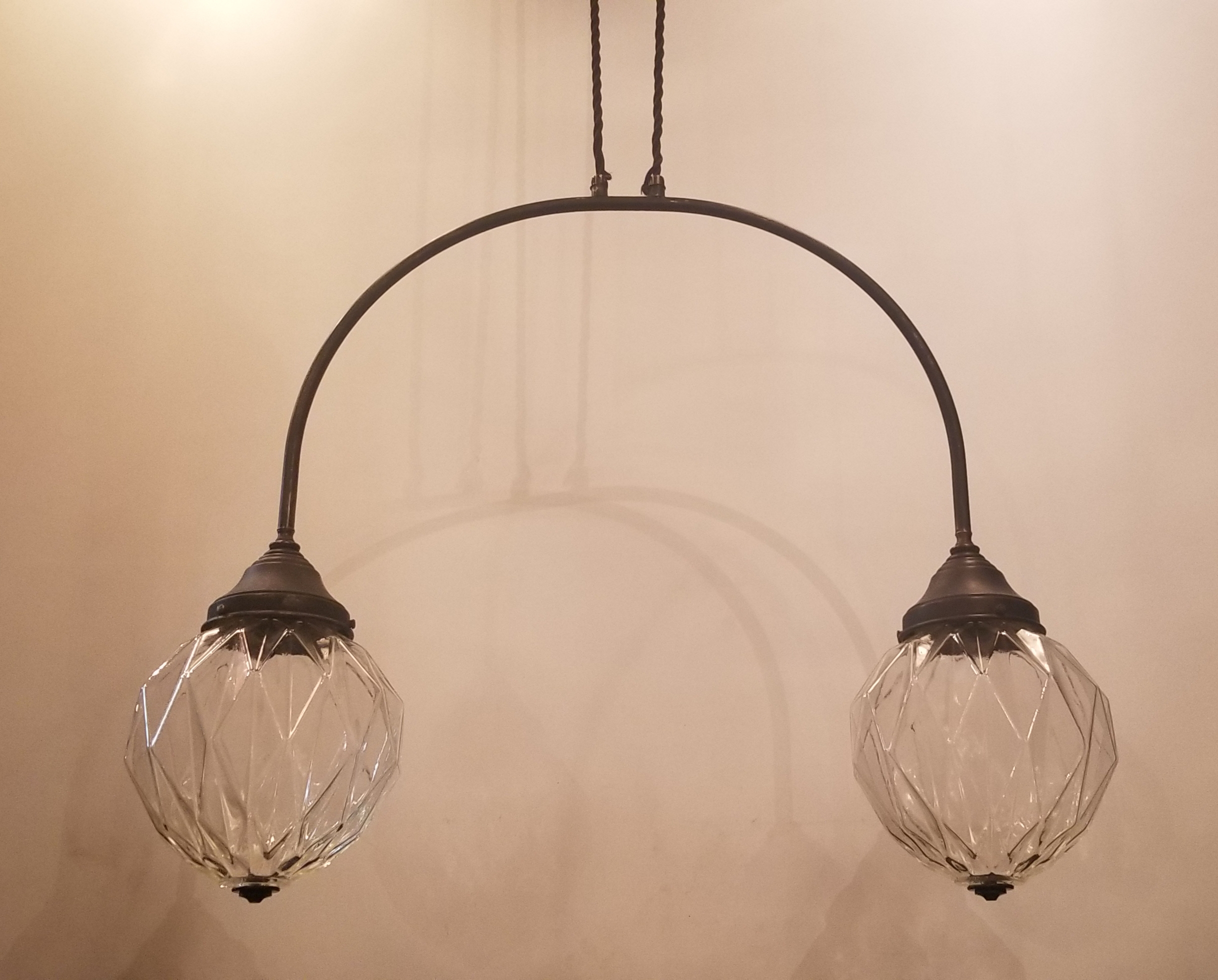 Double pendant light /w vintage glass #3729