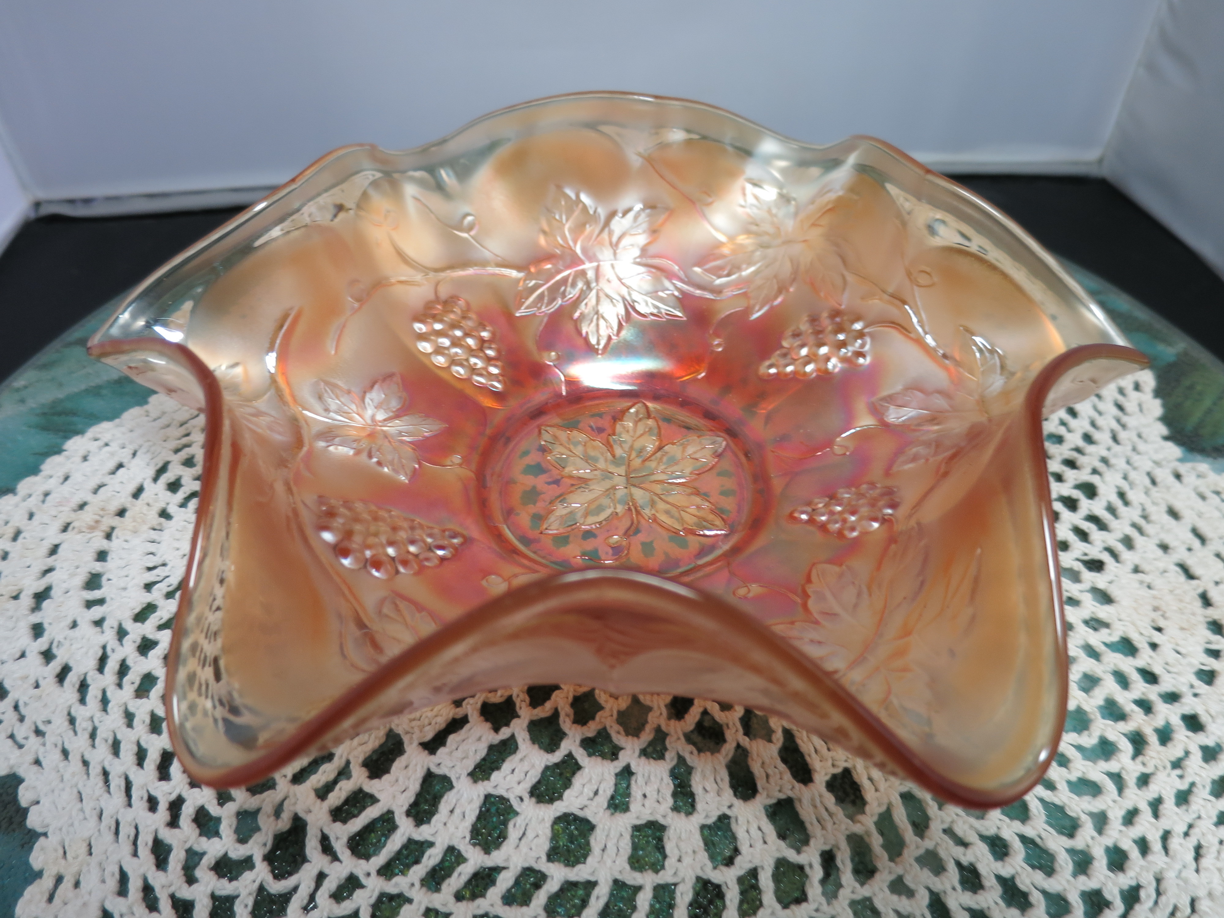 Fenton Marigold Carnival Glass Bowl Grape Leaf