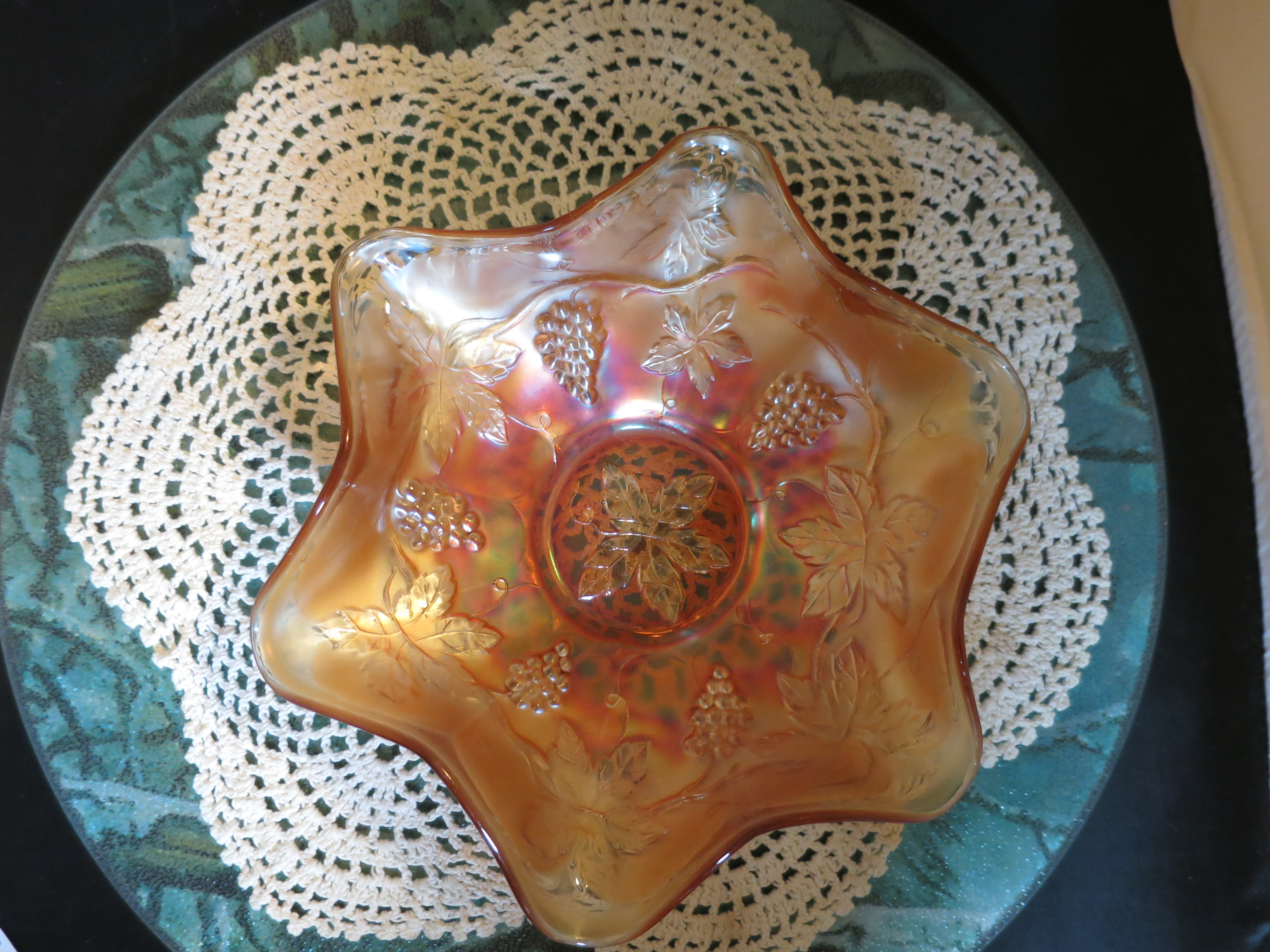Fenton Marigold Carnival Glass Bowl Grape Leaf