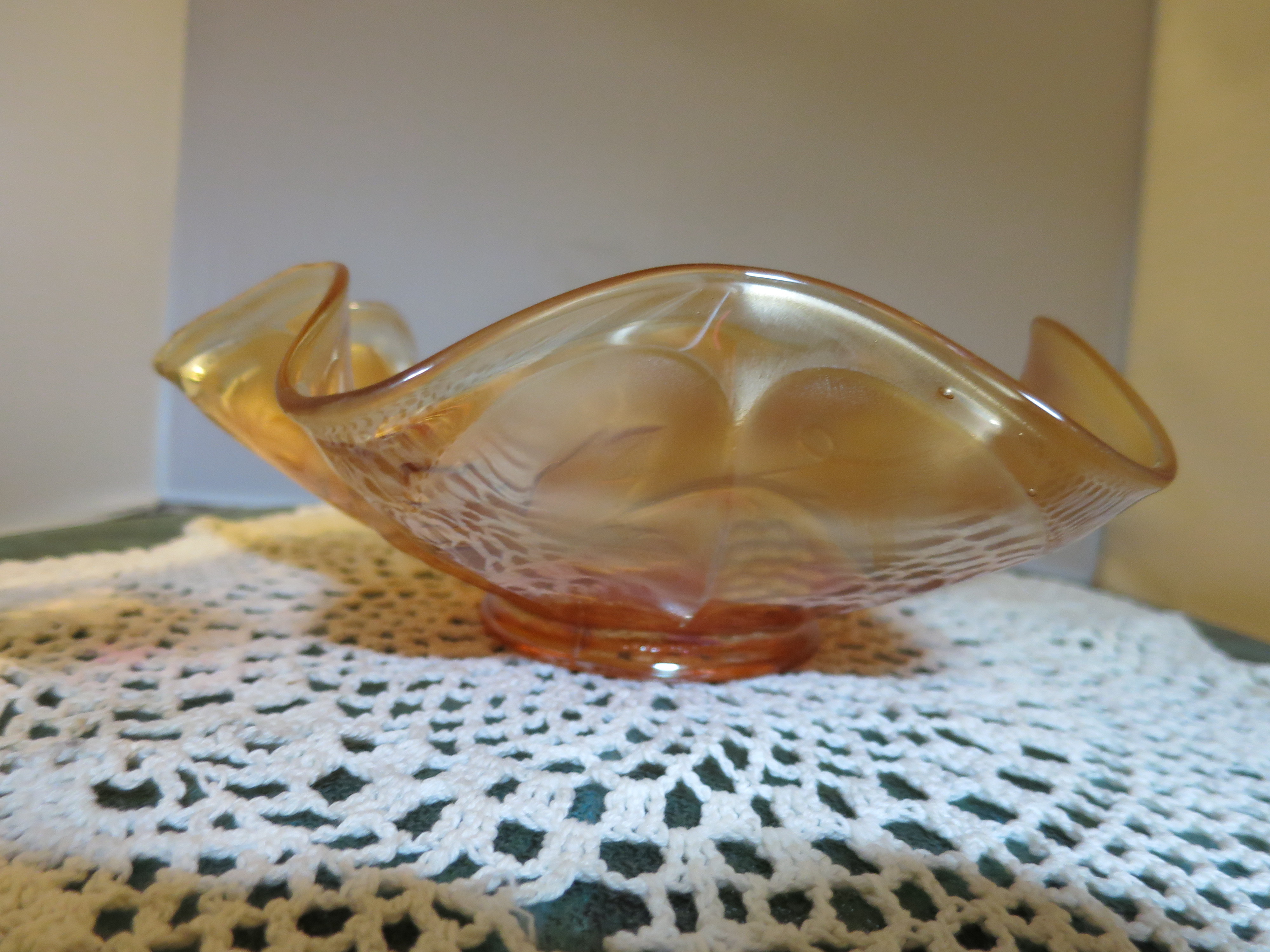 Fenton Marigold Carnival Glass Bowl Grape Leaf