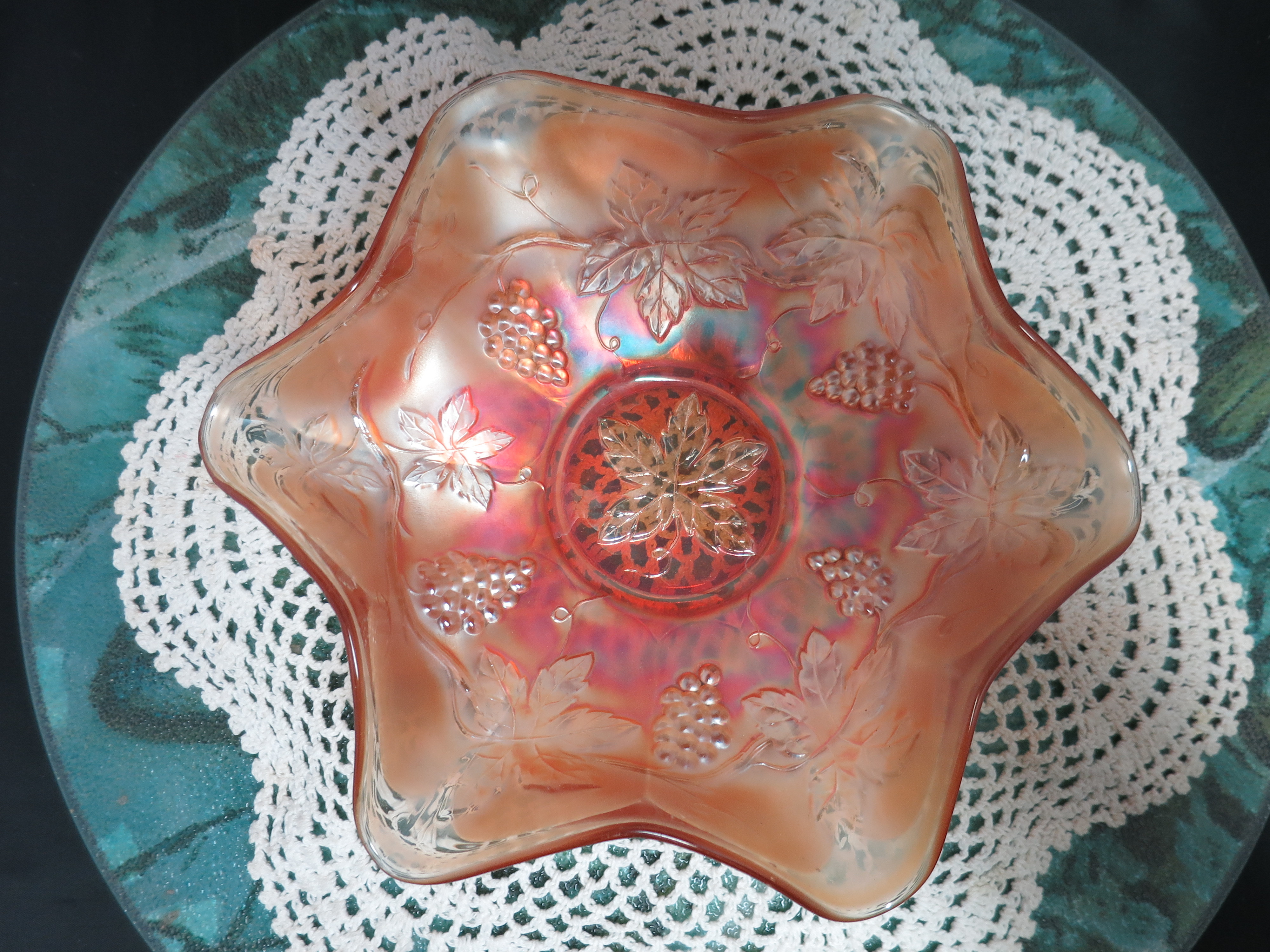 Fenton Marigold Carnival Glass Bowl Grape Leaf