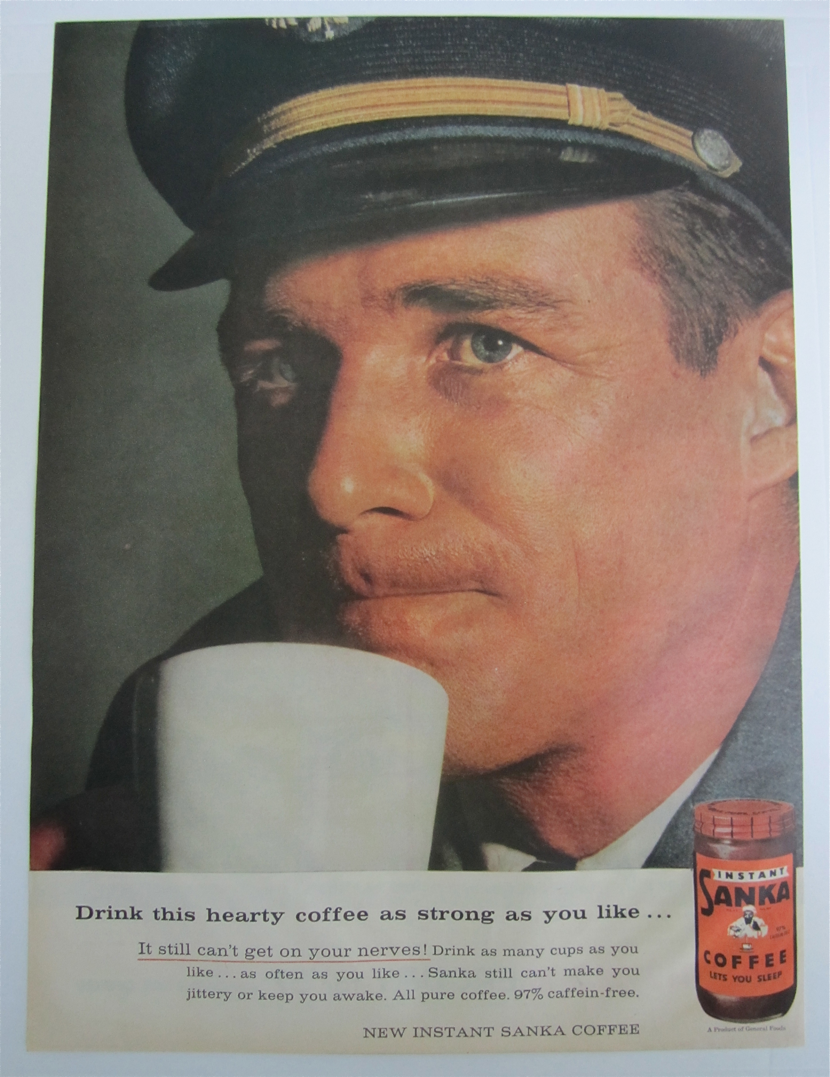 1957 Sanka Instant Coffee with an Airplane Pilot