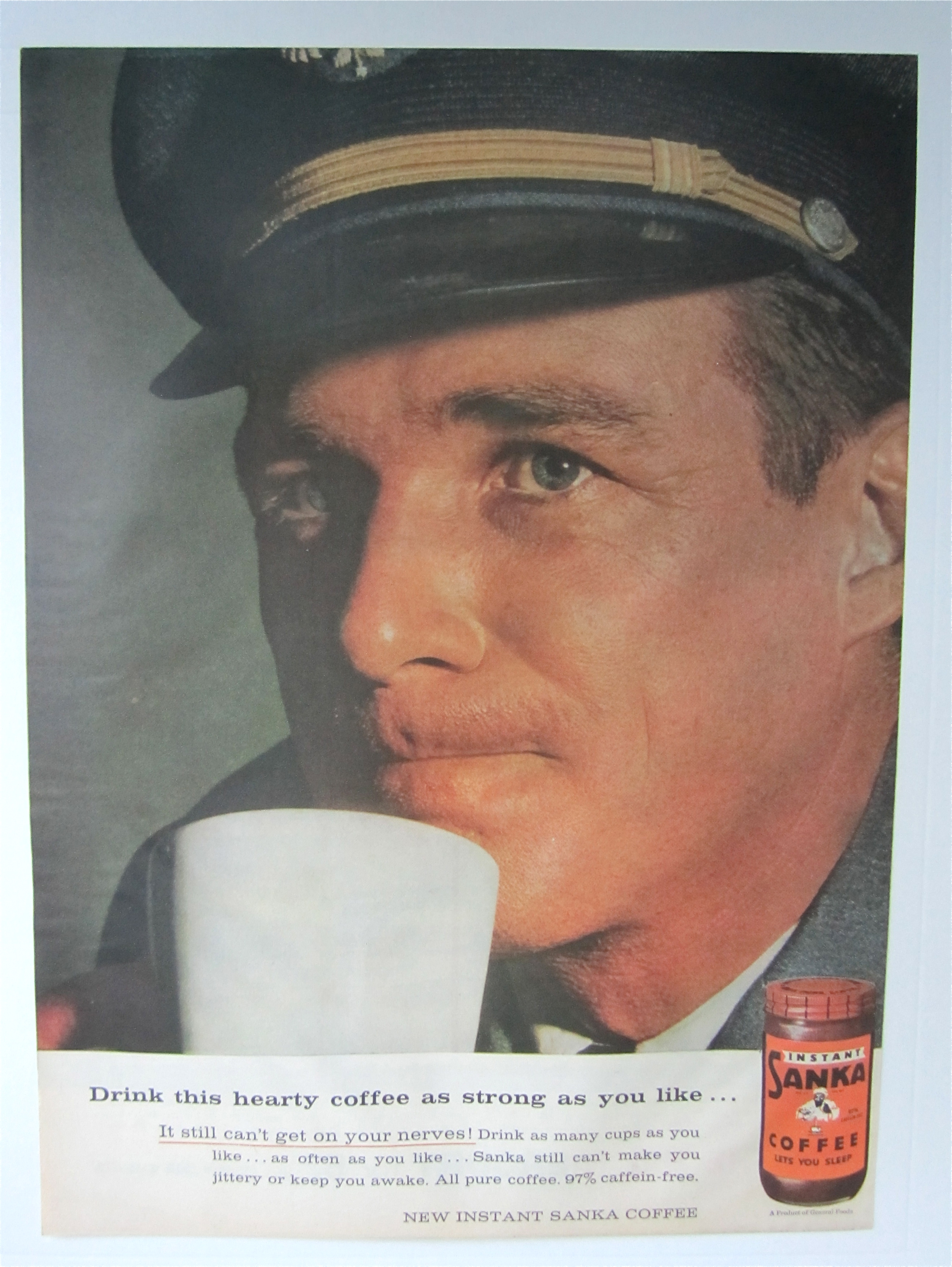 1957 Sanka Instant Coffee with an Airplane Pilot