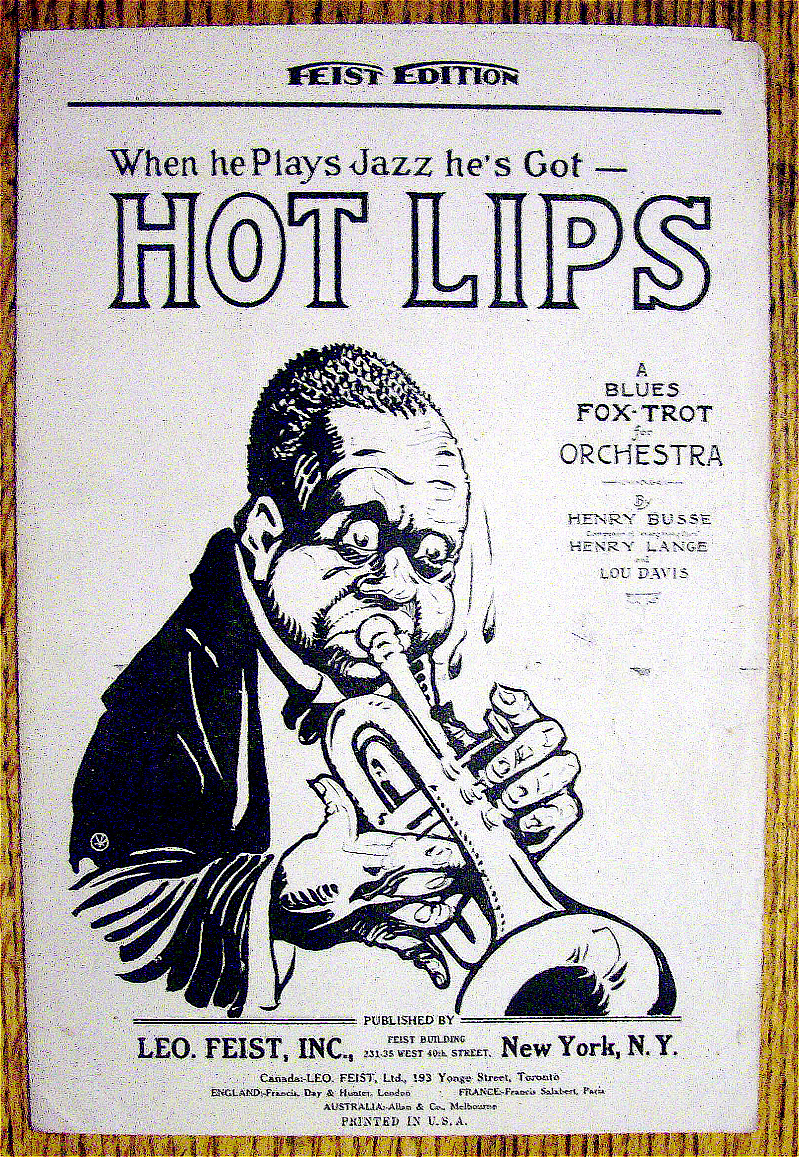 Sheet Music For 1922 Hot Lips Fox Trot