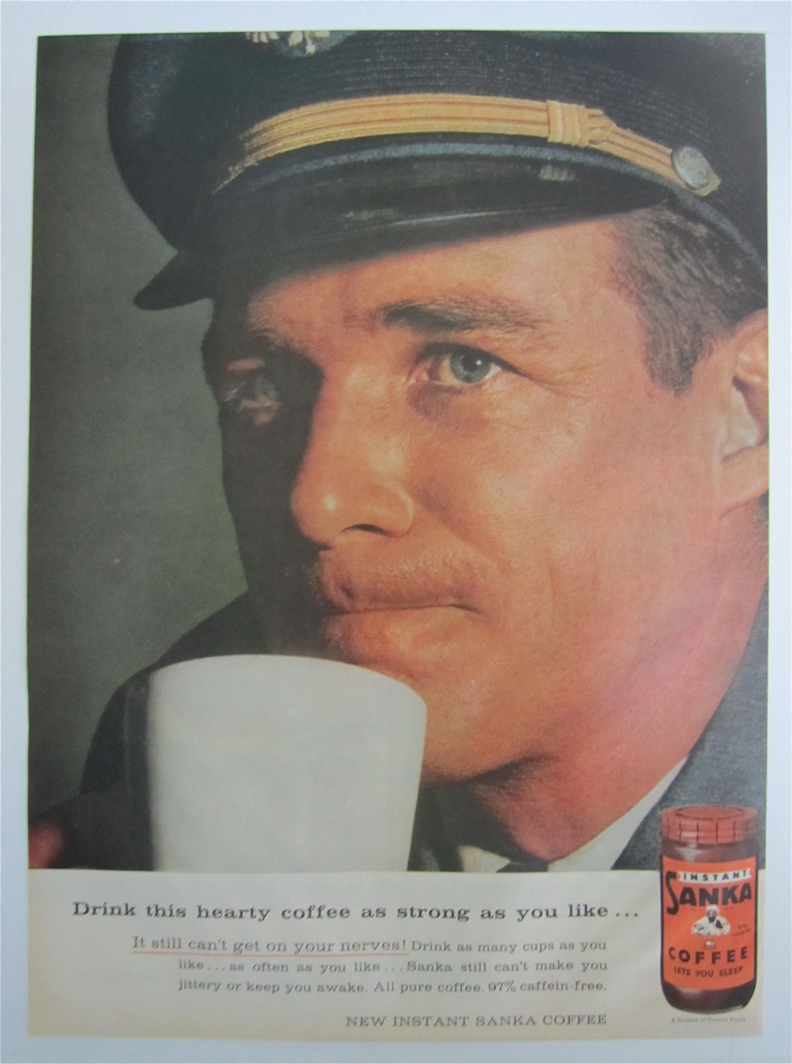 1957 Sanka Instant Coffee with an Airplane Pilot