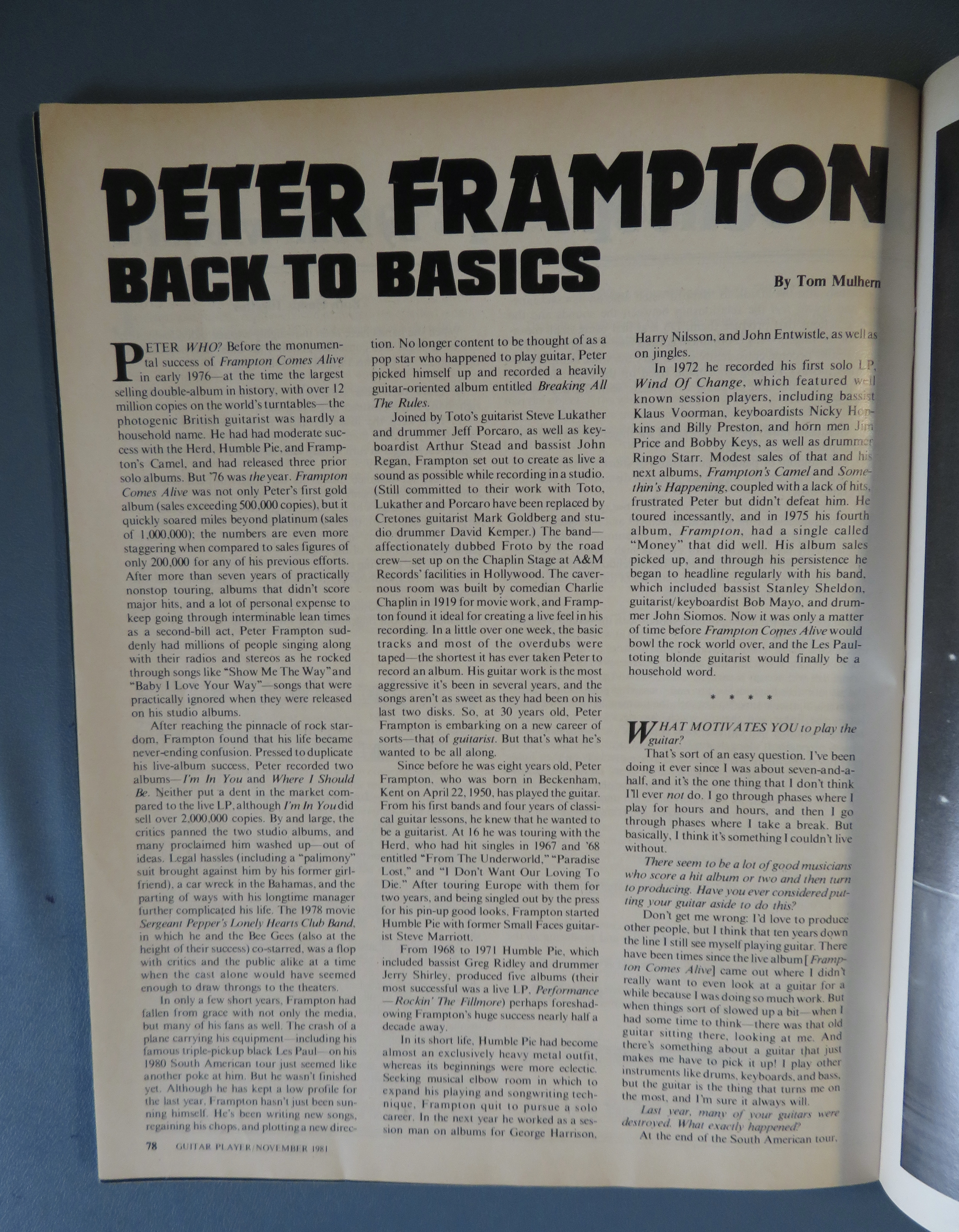 Guitar Player Magazine November 1981 Peter Frampton