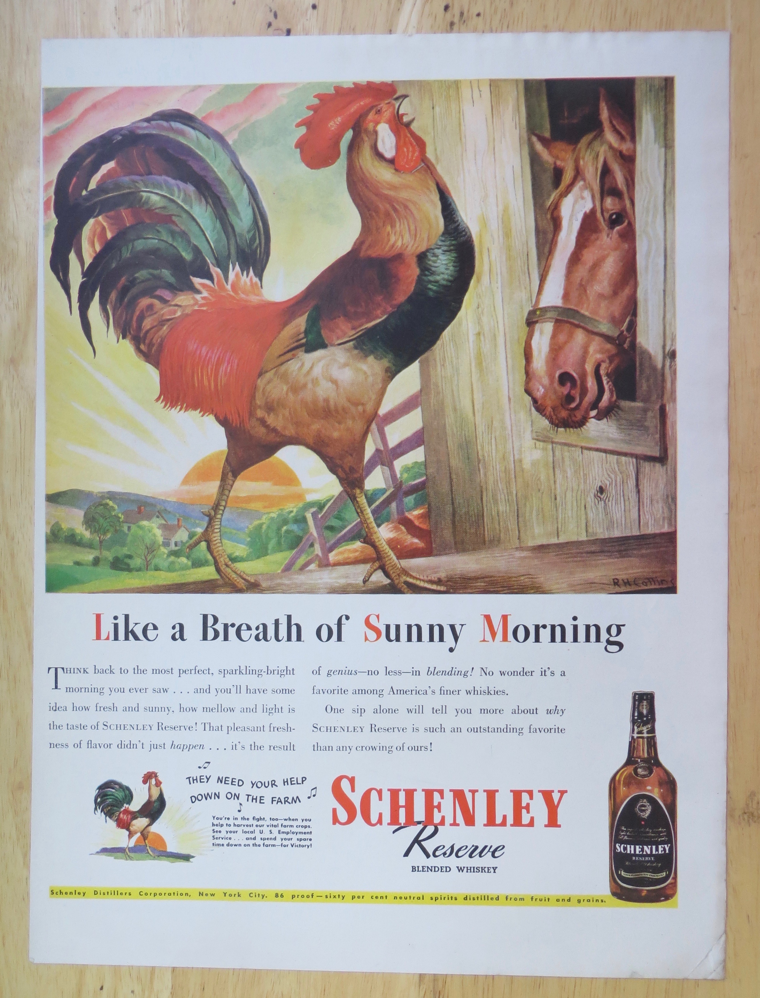 1944 Schenley Reserve Whiskey with Rooster & Horse