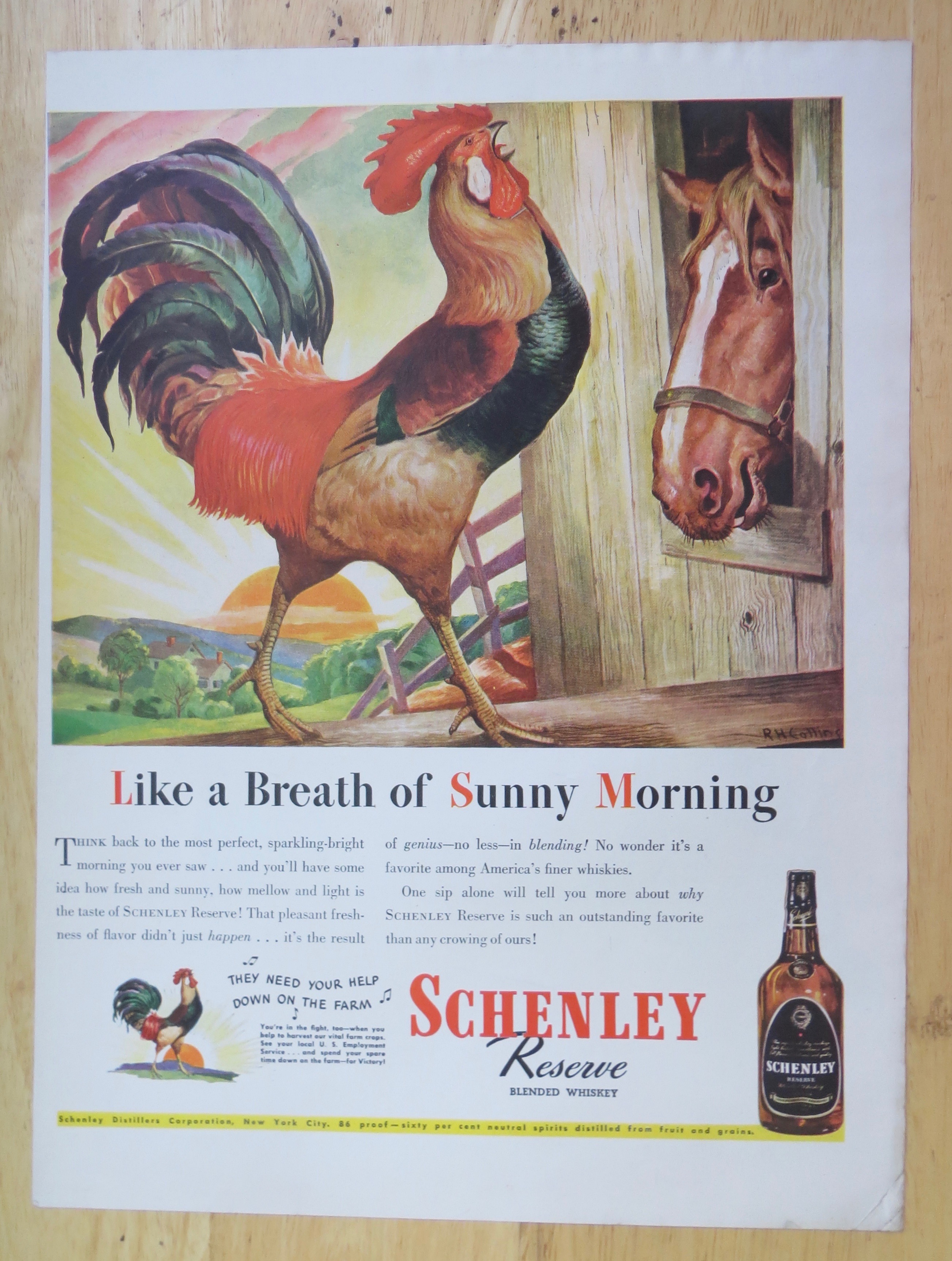 1944 Schenley Reserve Whiskey with Rooster & Horse