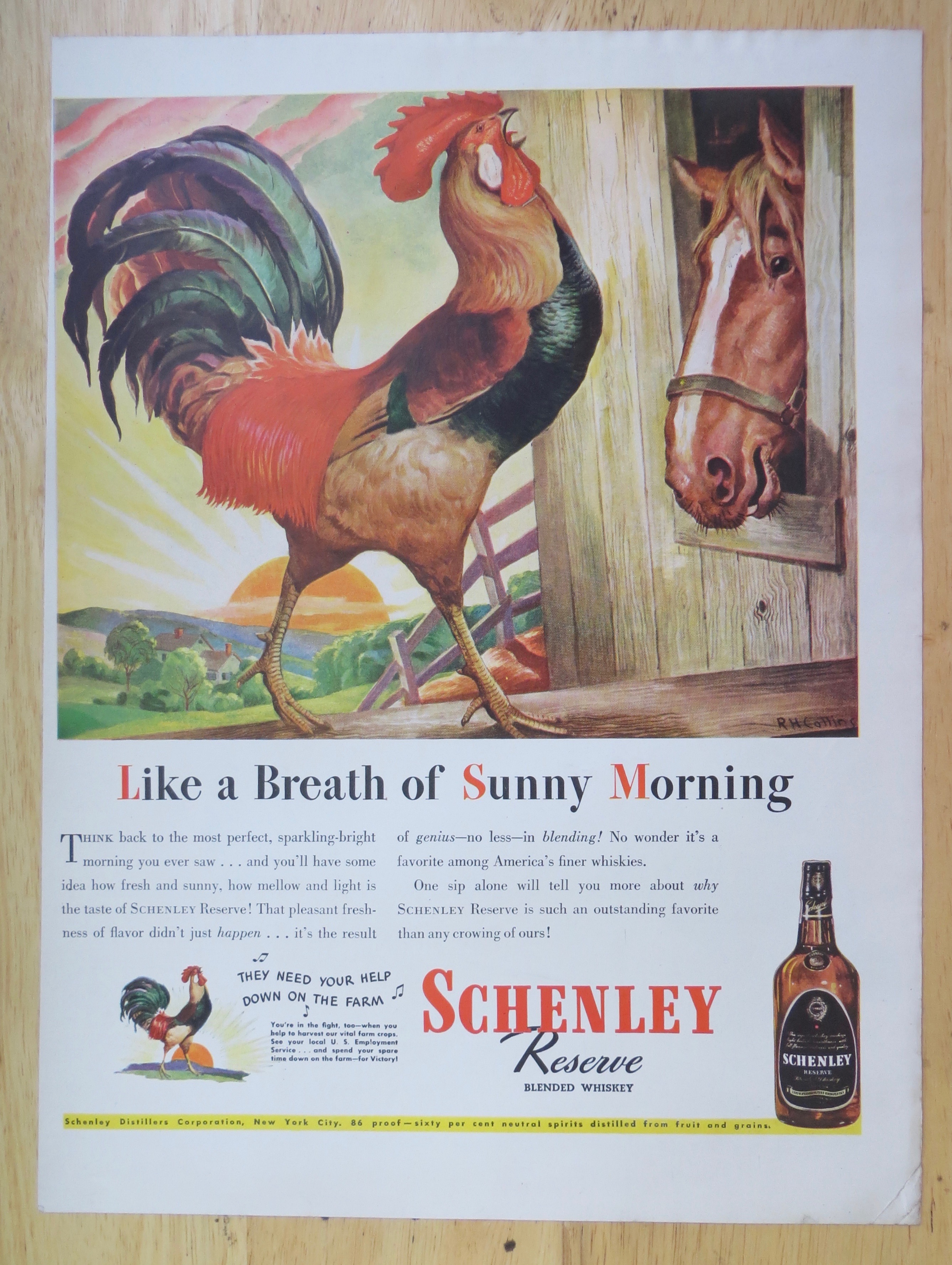 1944 Schenley Reserve Whiskey with Rooster & Horse