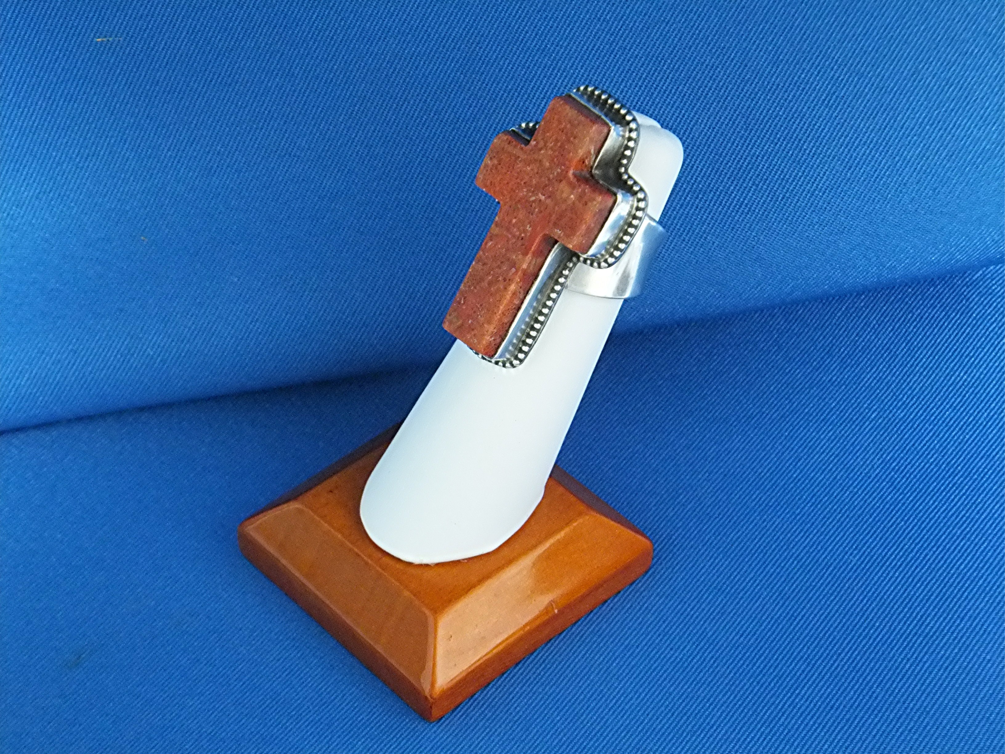 David Troutman Sterling Silver Coral Cross Ring