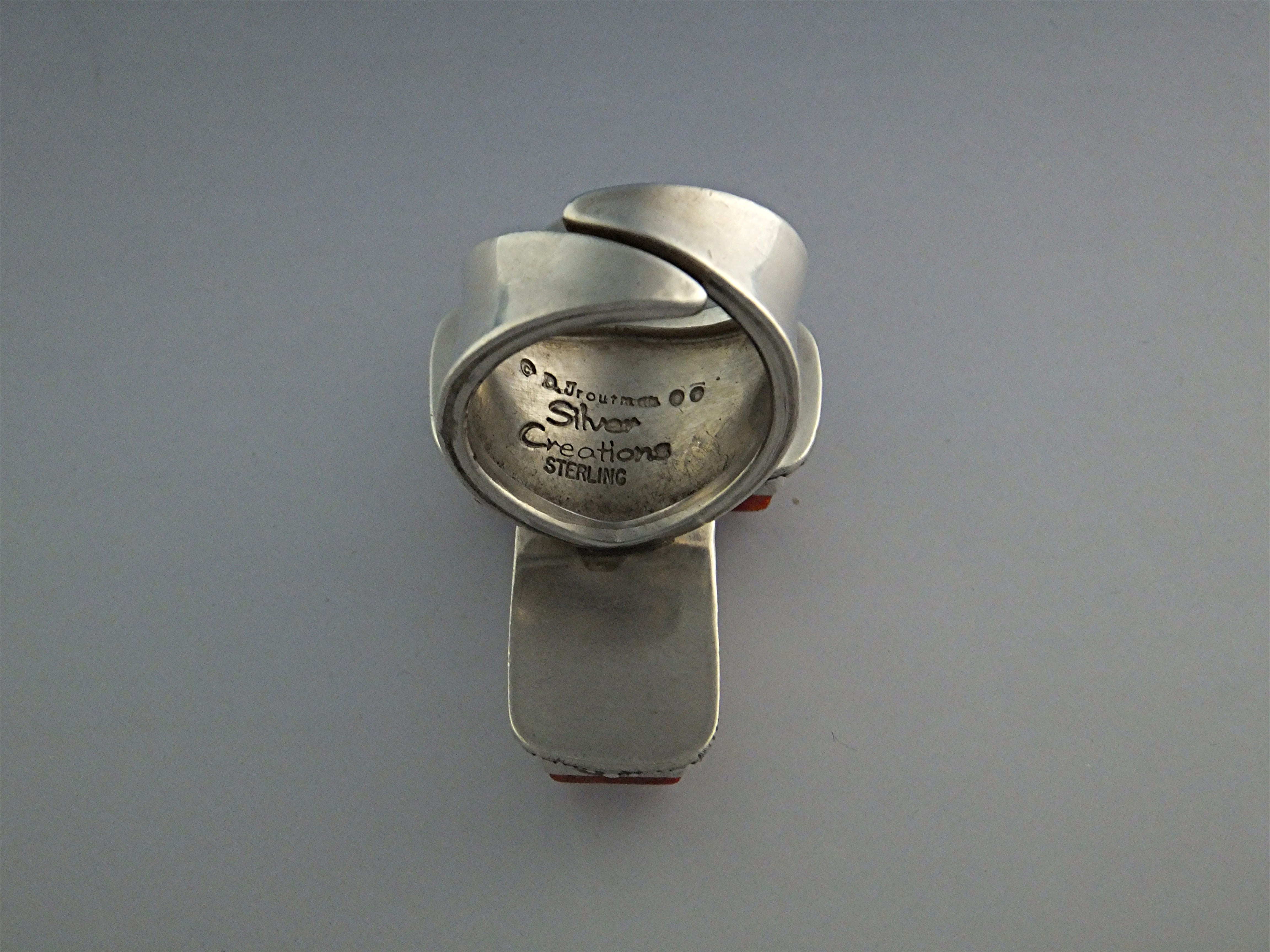 David Troutman Sterling Silver Coral Cross Ring