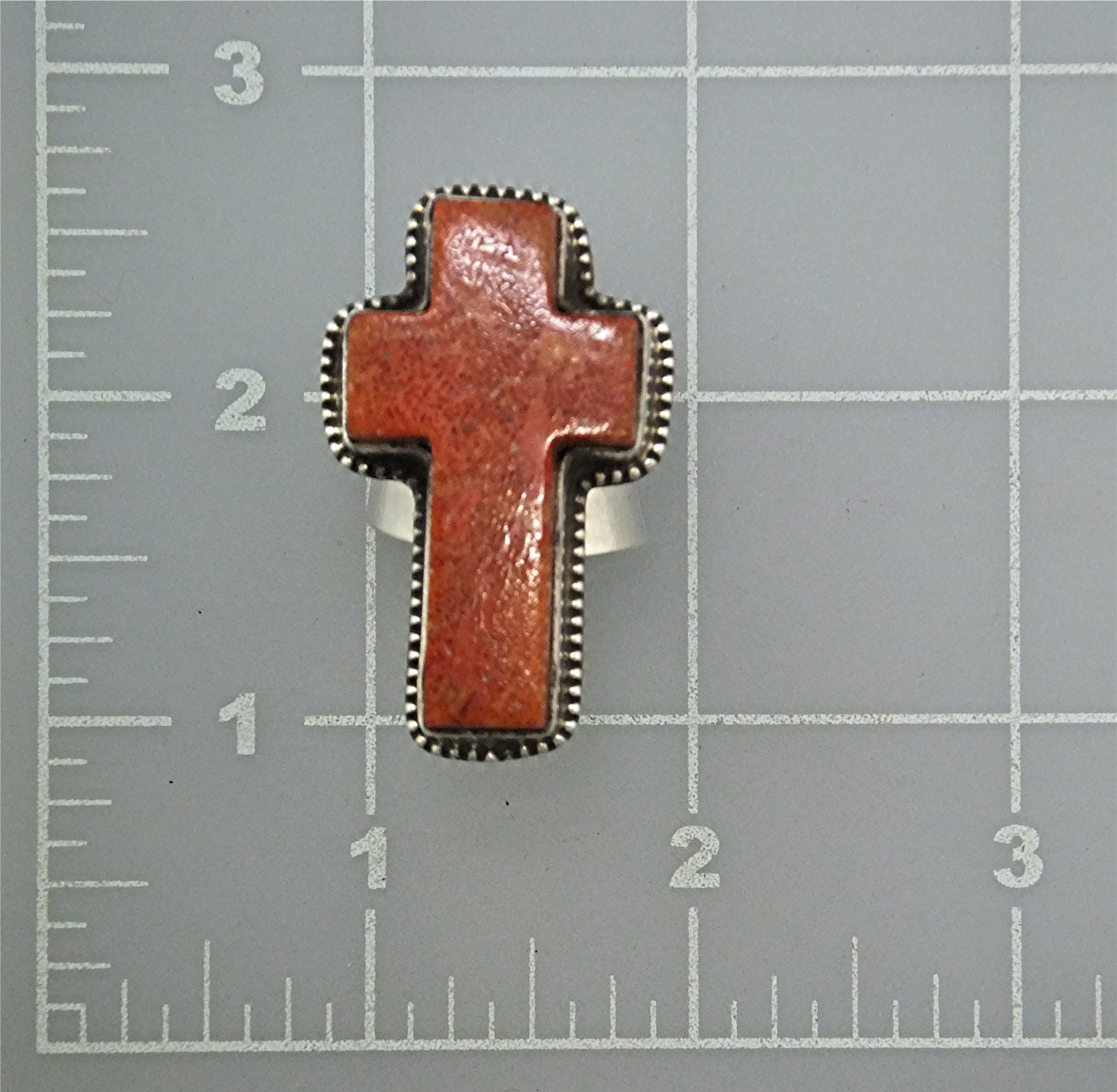 David Troutman Sterling Silver Coral Cross Ring