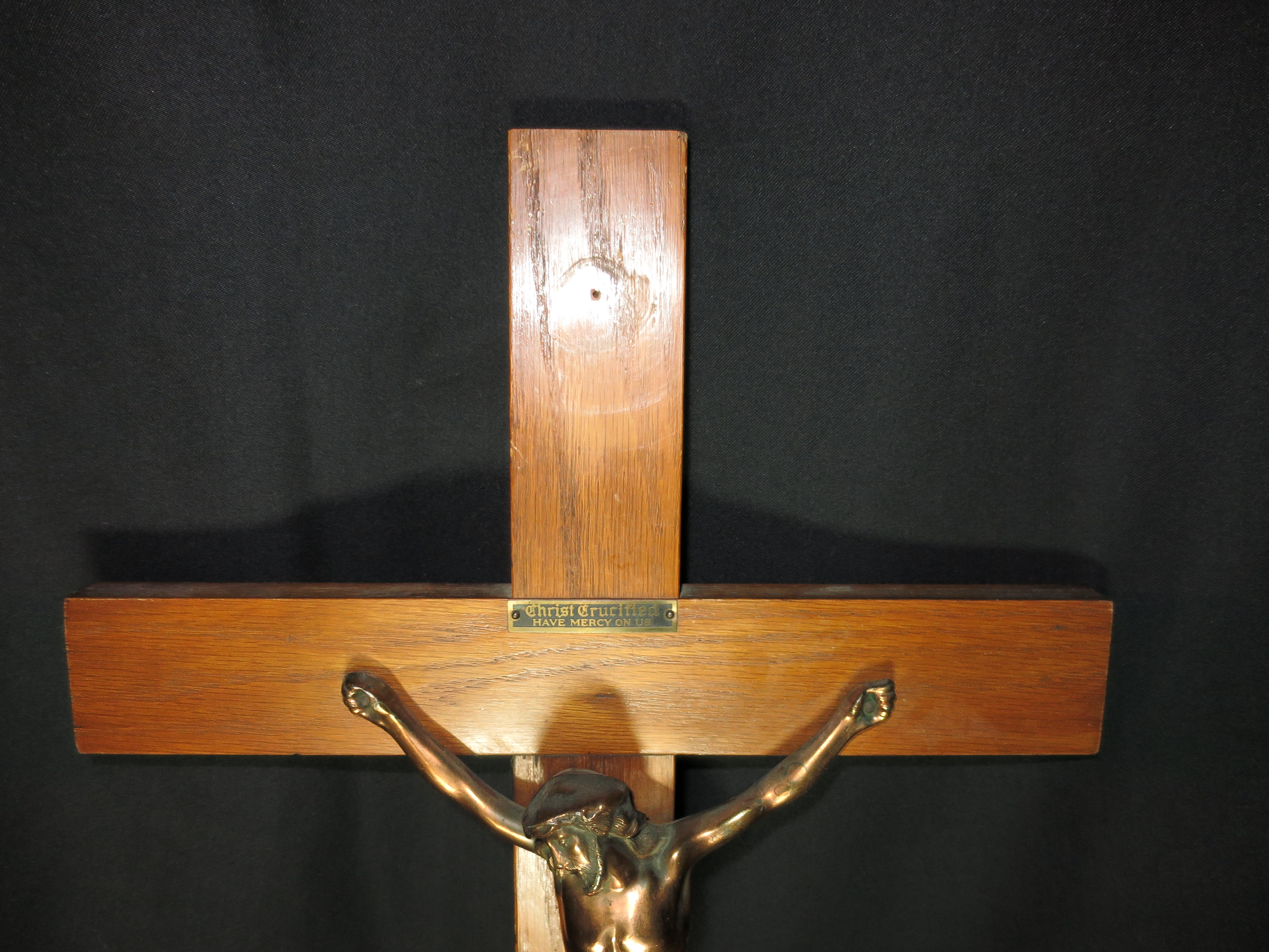 Crucifix Copper Bronzed Jesus Christ on Oak Cross 29 in