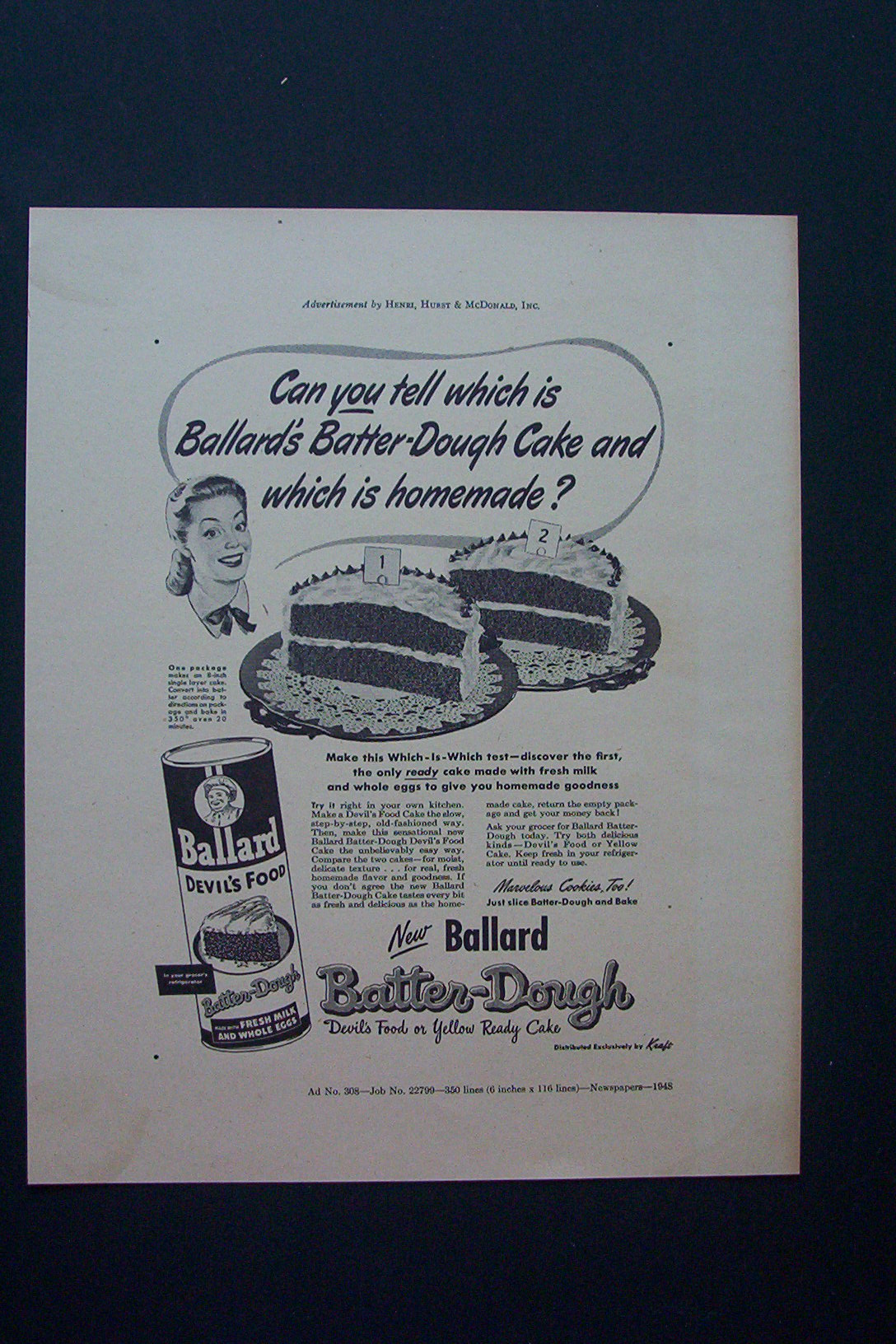 1948 Ballard Batter Dough with 2 Halves of Cakes