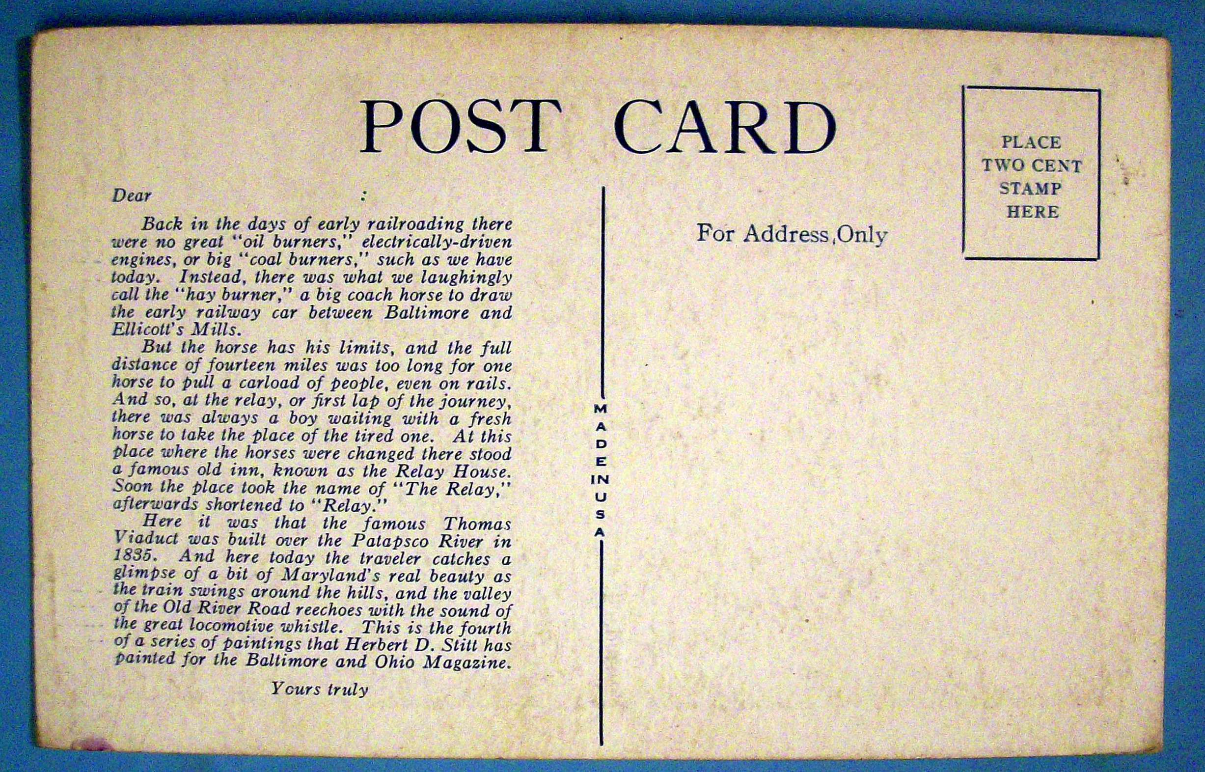 Changing Horse at the Relay House Postcard
