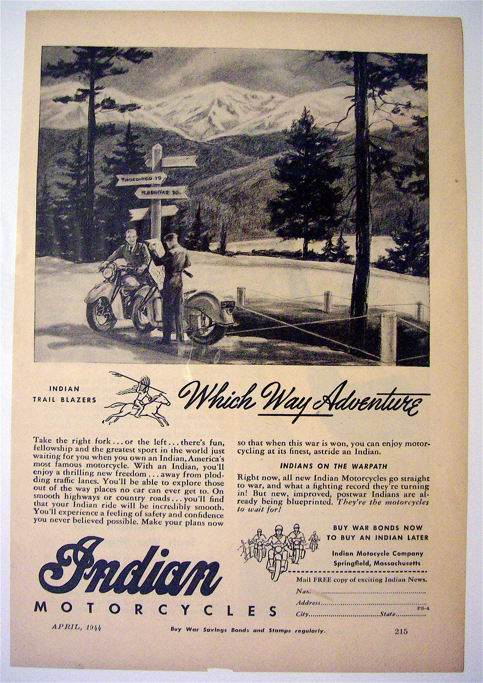 1944 Indian Motorcycles with Two Men Talking