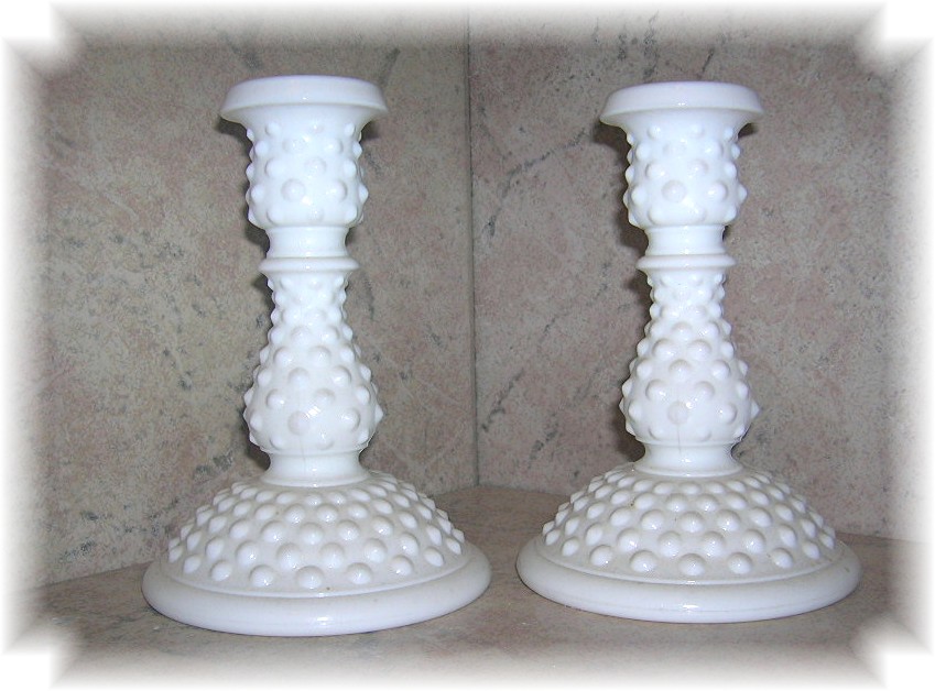 Fenton Hobnail Milkglass Candle Stick Holders
