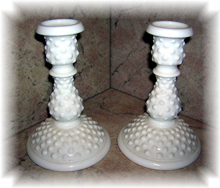 Fenton Hobnail Milkglass Candle Stick Holders
