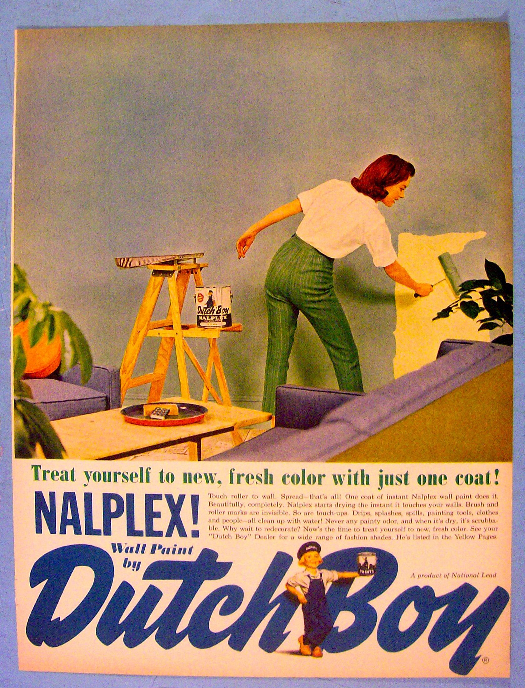 1961 Dutch Boy Nalplex Wall Paint w/ Woman Painting