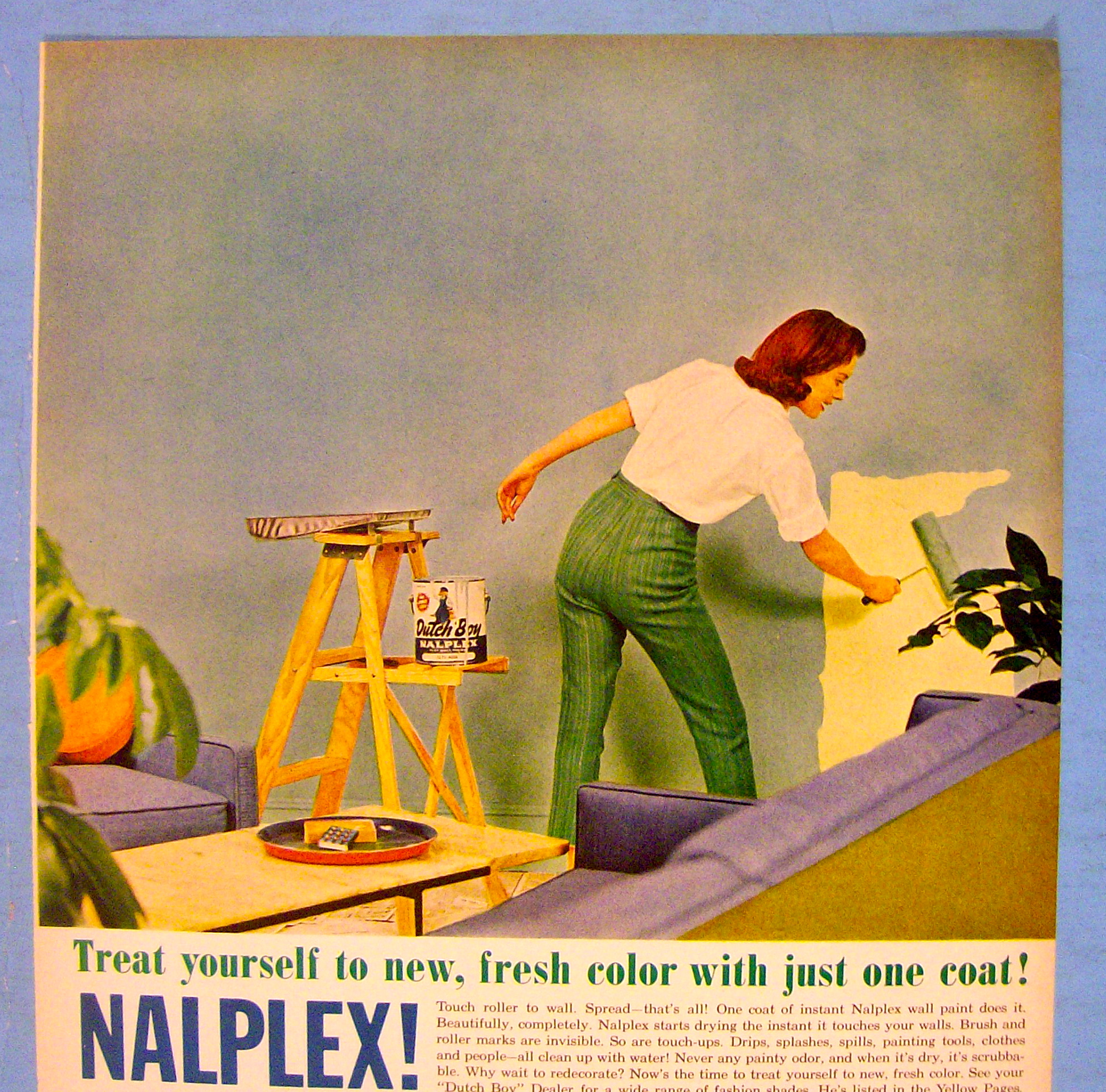 1961 Dutch Boy Nalplex Wall Paint w/ Woman Painting