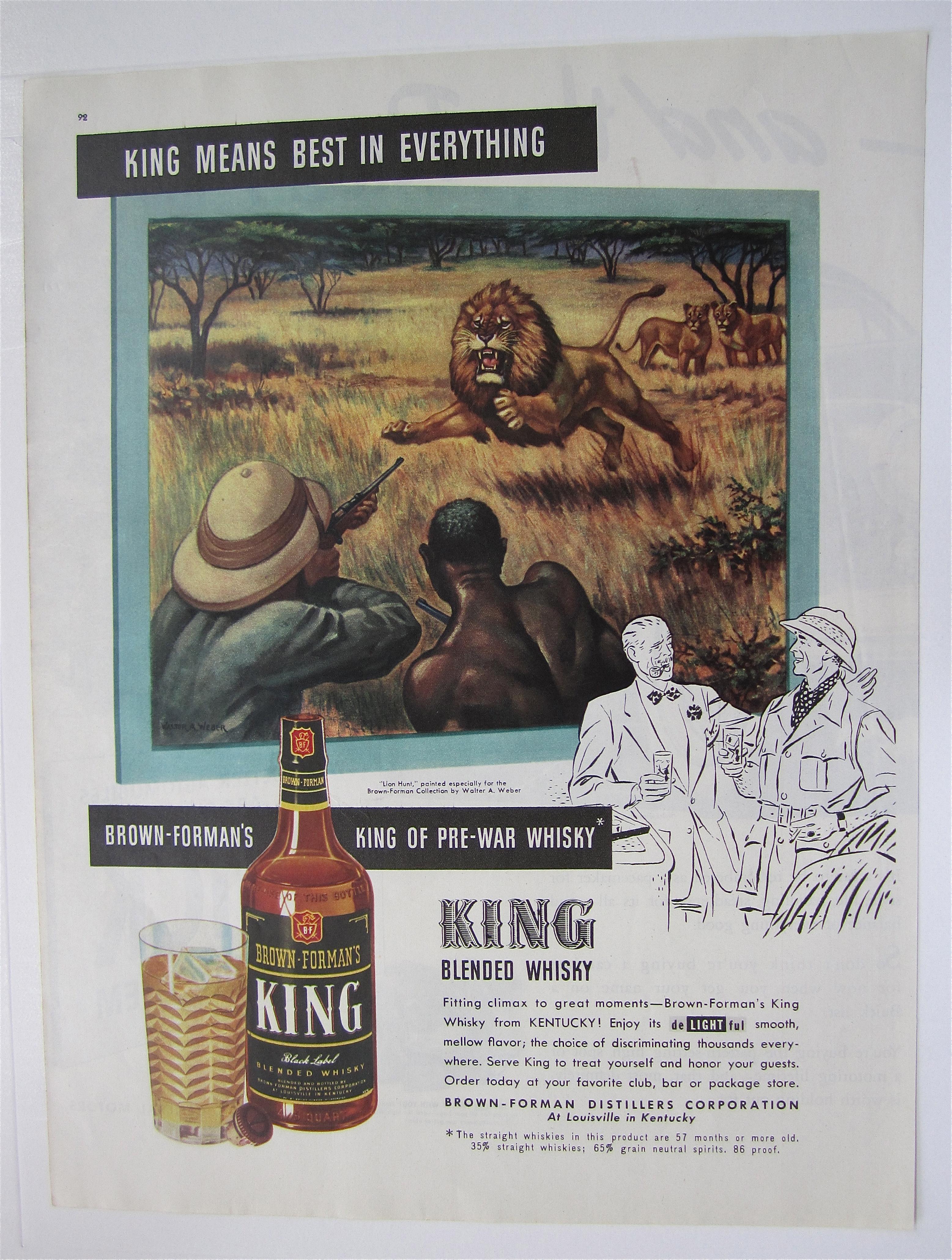 1946 King Whiskey with Lion Hunt By Walter A Weber