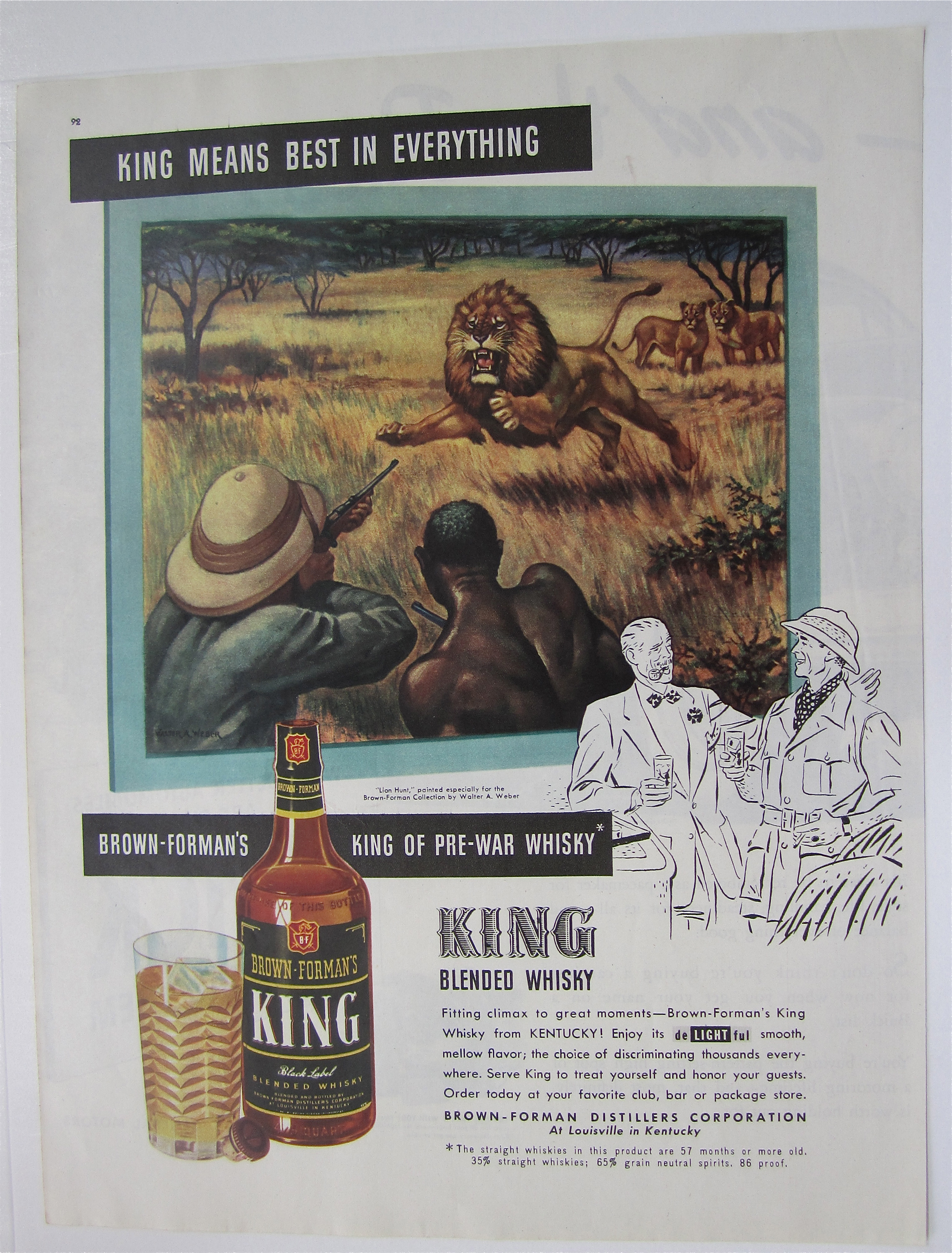 1946 King Whiskey with Lion Hunt By Walter A Weber