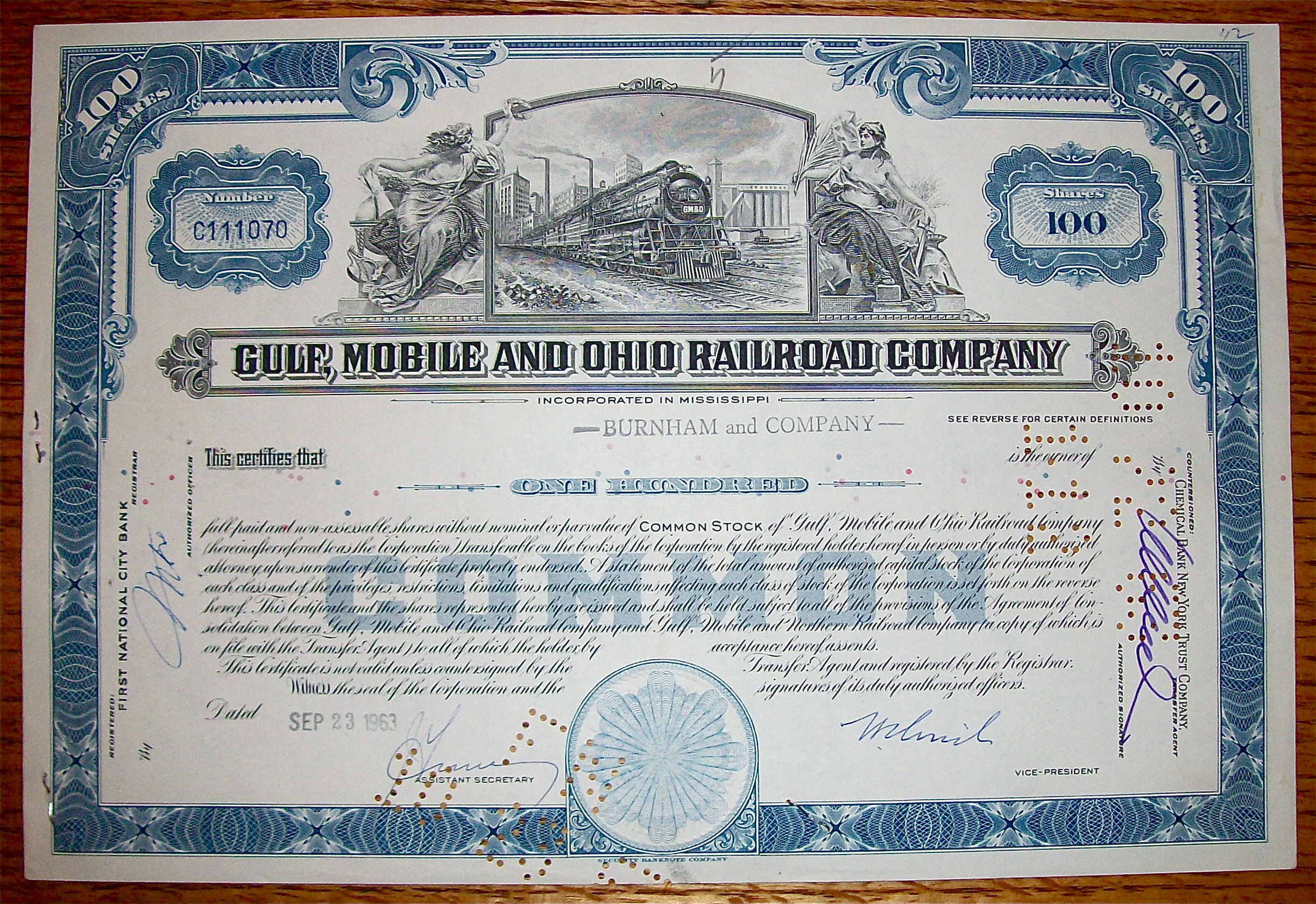 1963 Gulf, Mobile And Ohio Railroad Company Stock