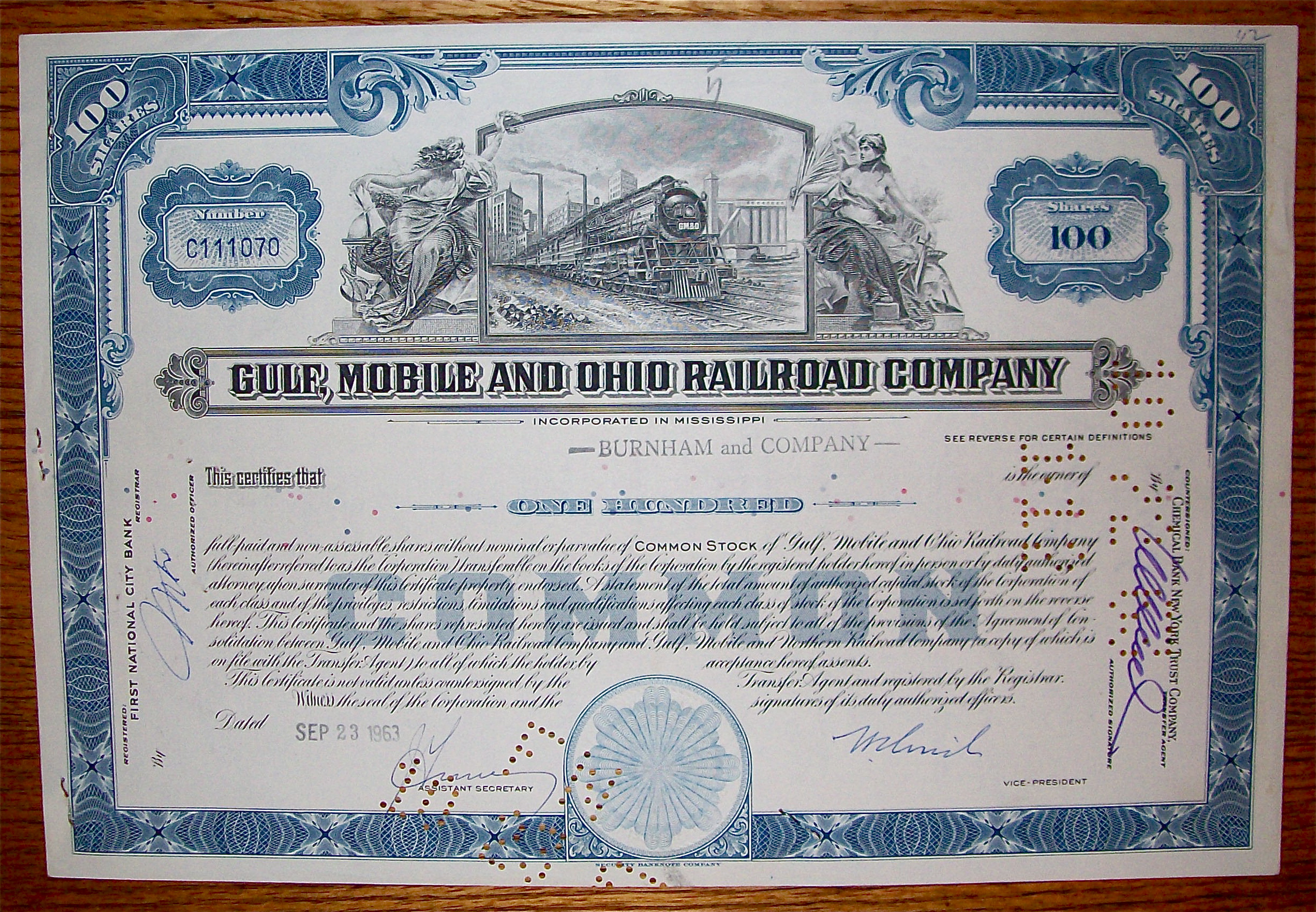 1963 Gulf, Mobile And Ohio Railroad Company Stock