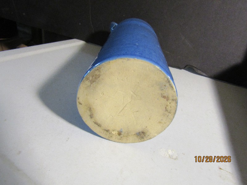 Vintage Blue Glazed Stoneware Jug Bottle with Cork Stopper