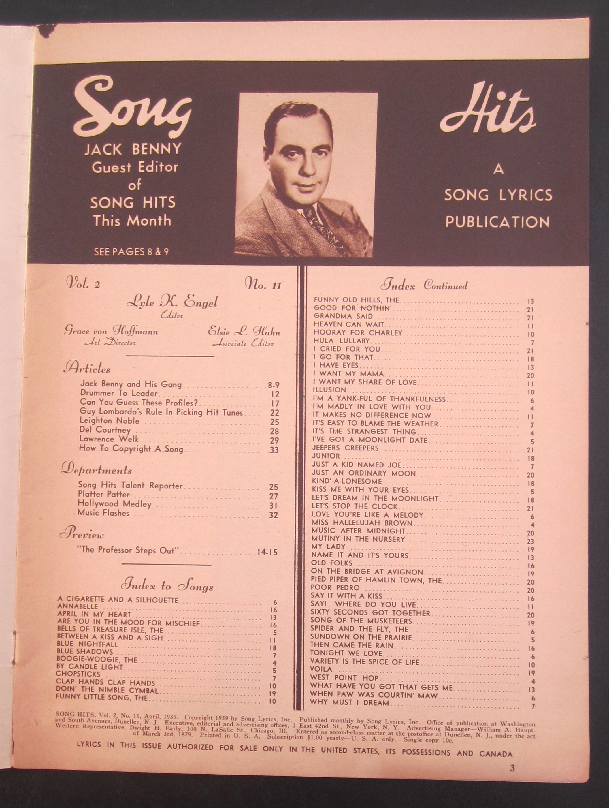 Song Hits April 1939 Priscilla Lane Cover