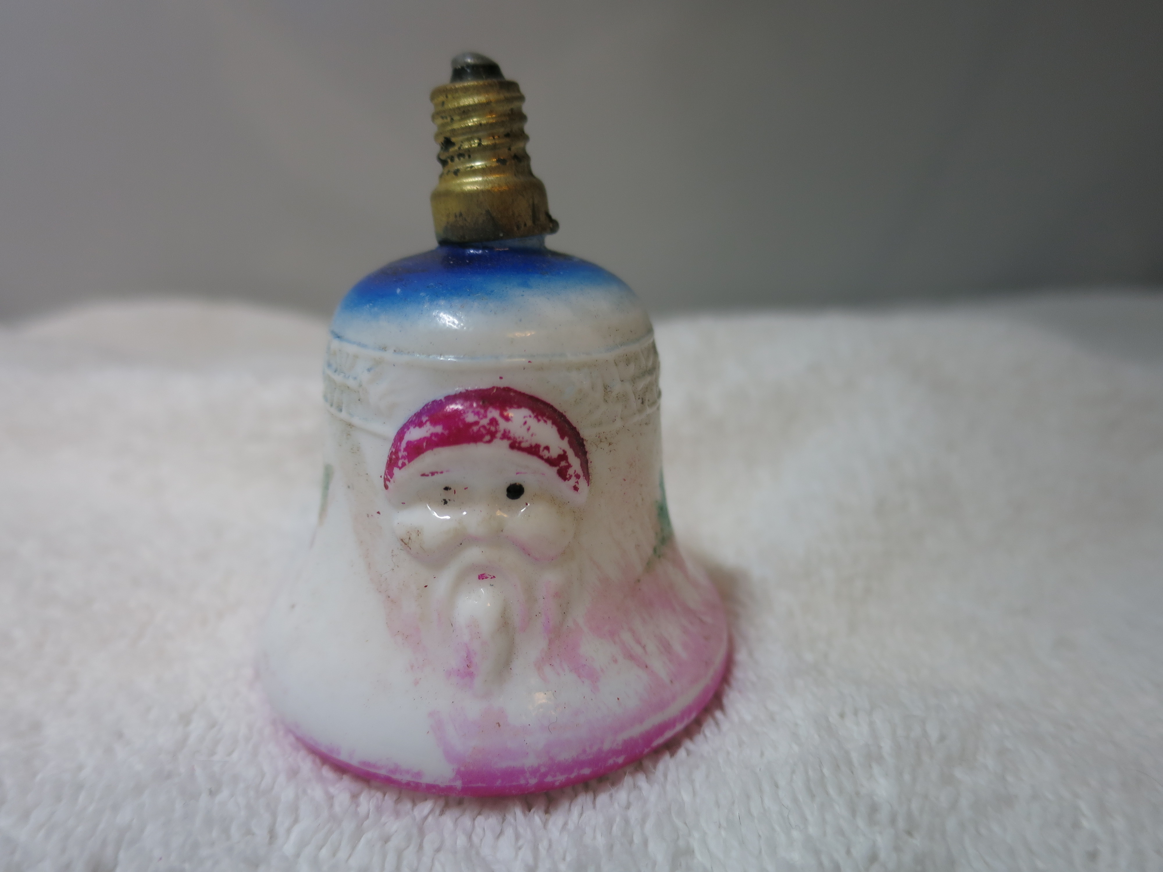 Milk Glass Figural Christmas Light Bulb Santa Bell 40s