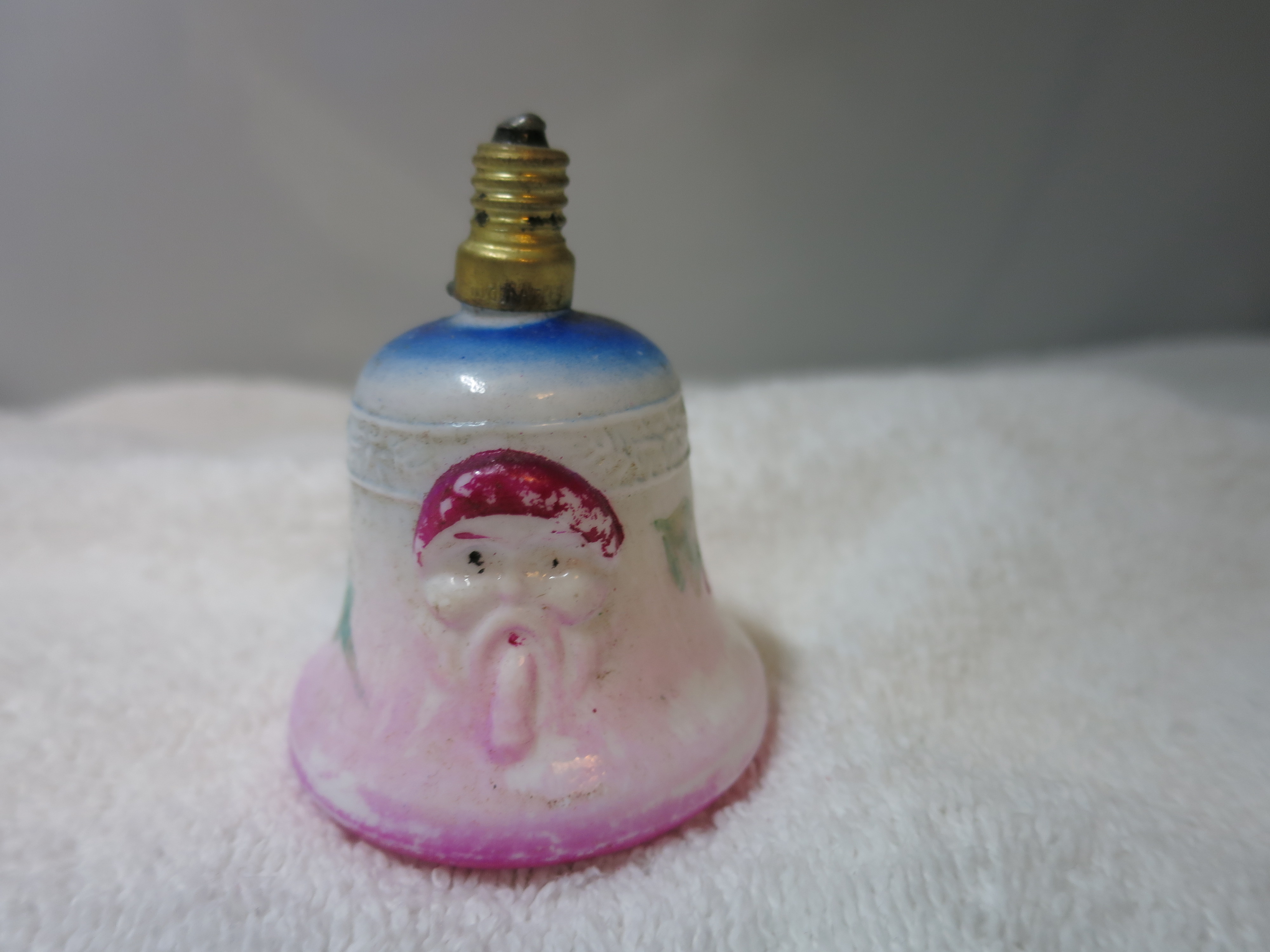 Milk Glass Figural Christmas Light Bulb Santa Bell 40s