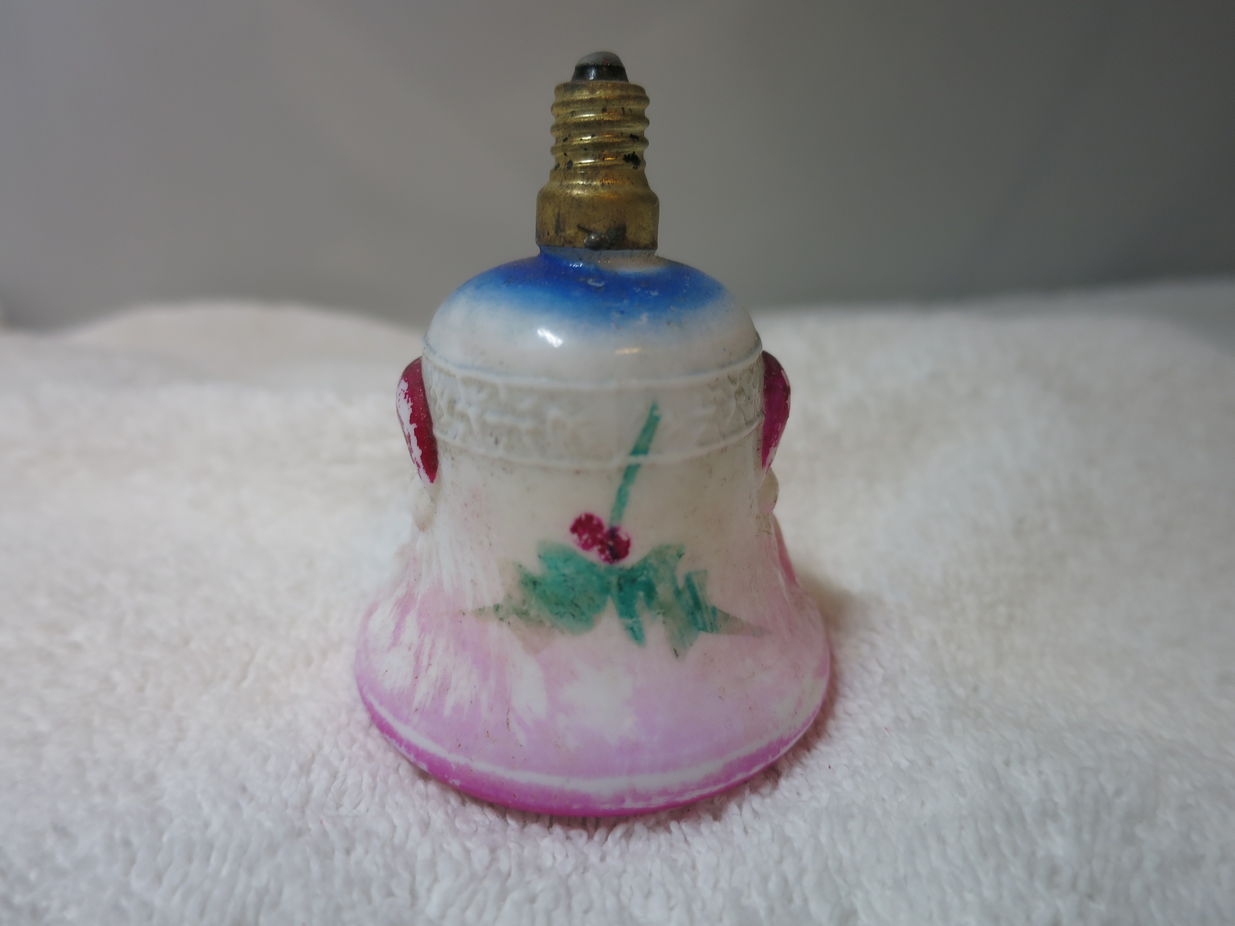Milk Glass Figural Christmas Light Bulb Santa Bell 40s