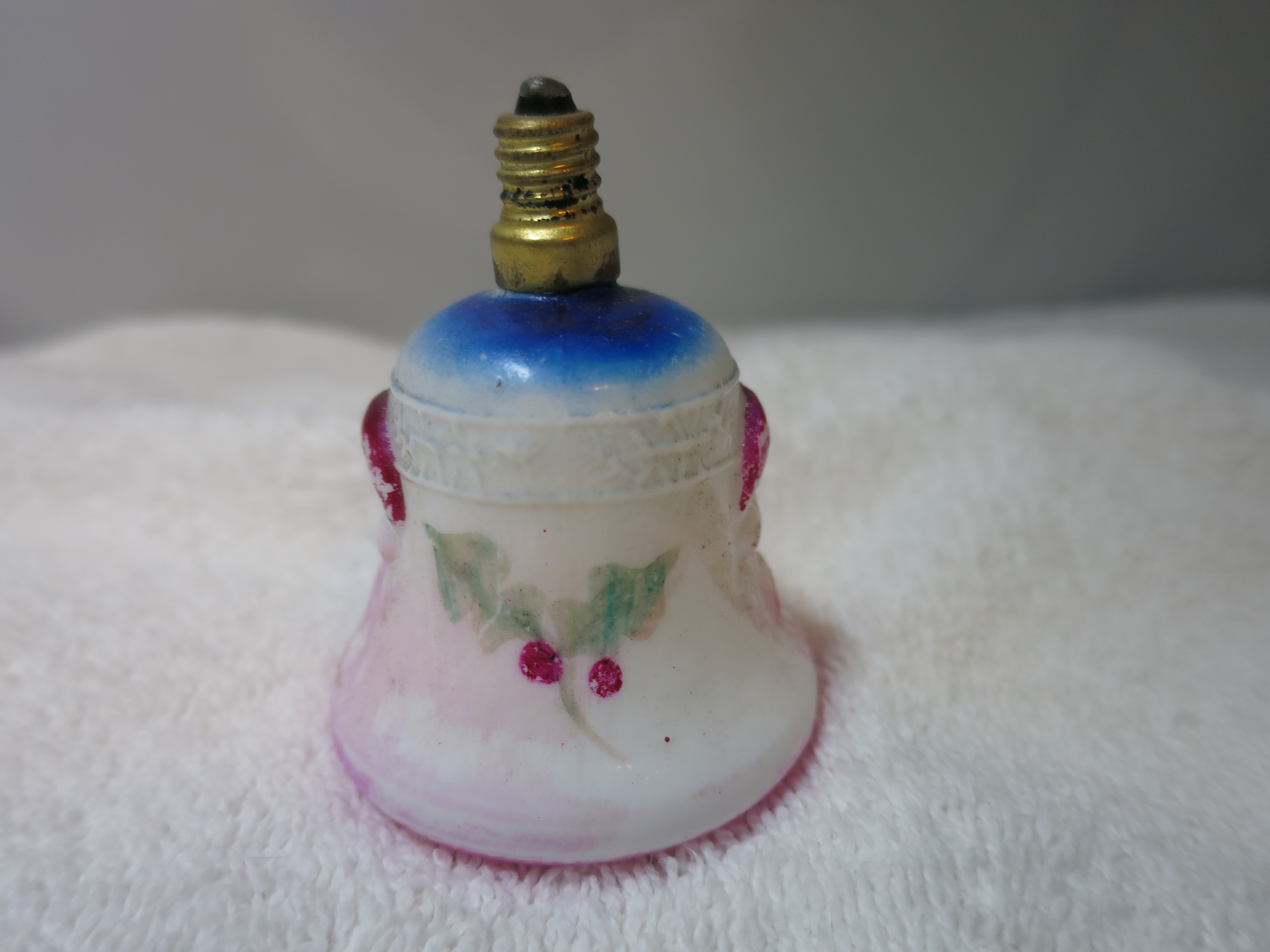 Milk Glass Figural Christmas Light Bulb Santa Bell 40s