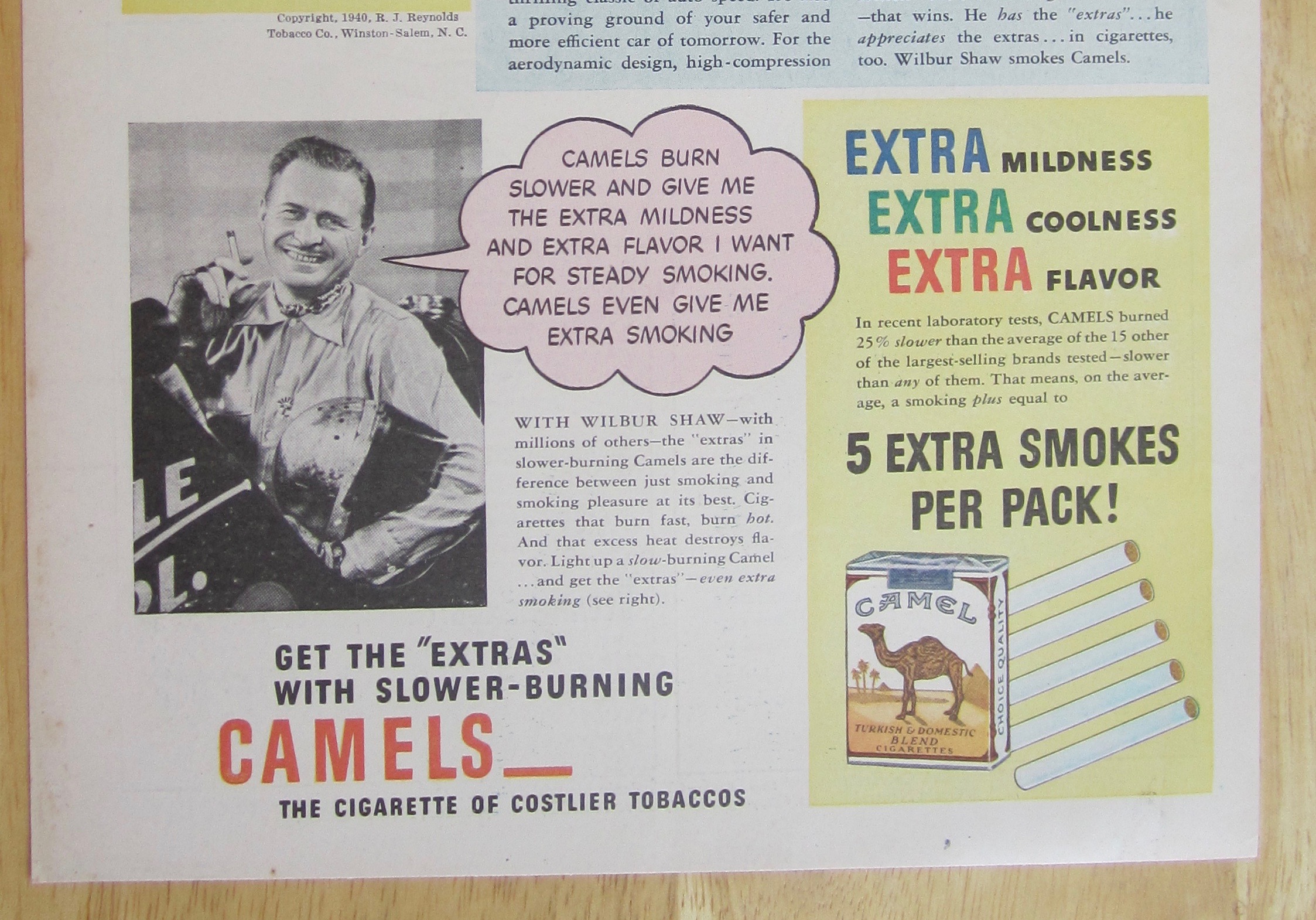 1940 Camel Cigarettes with Wilbur Shaw