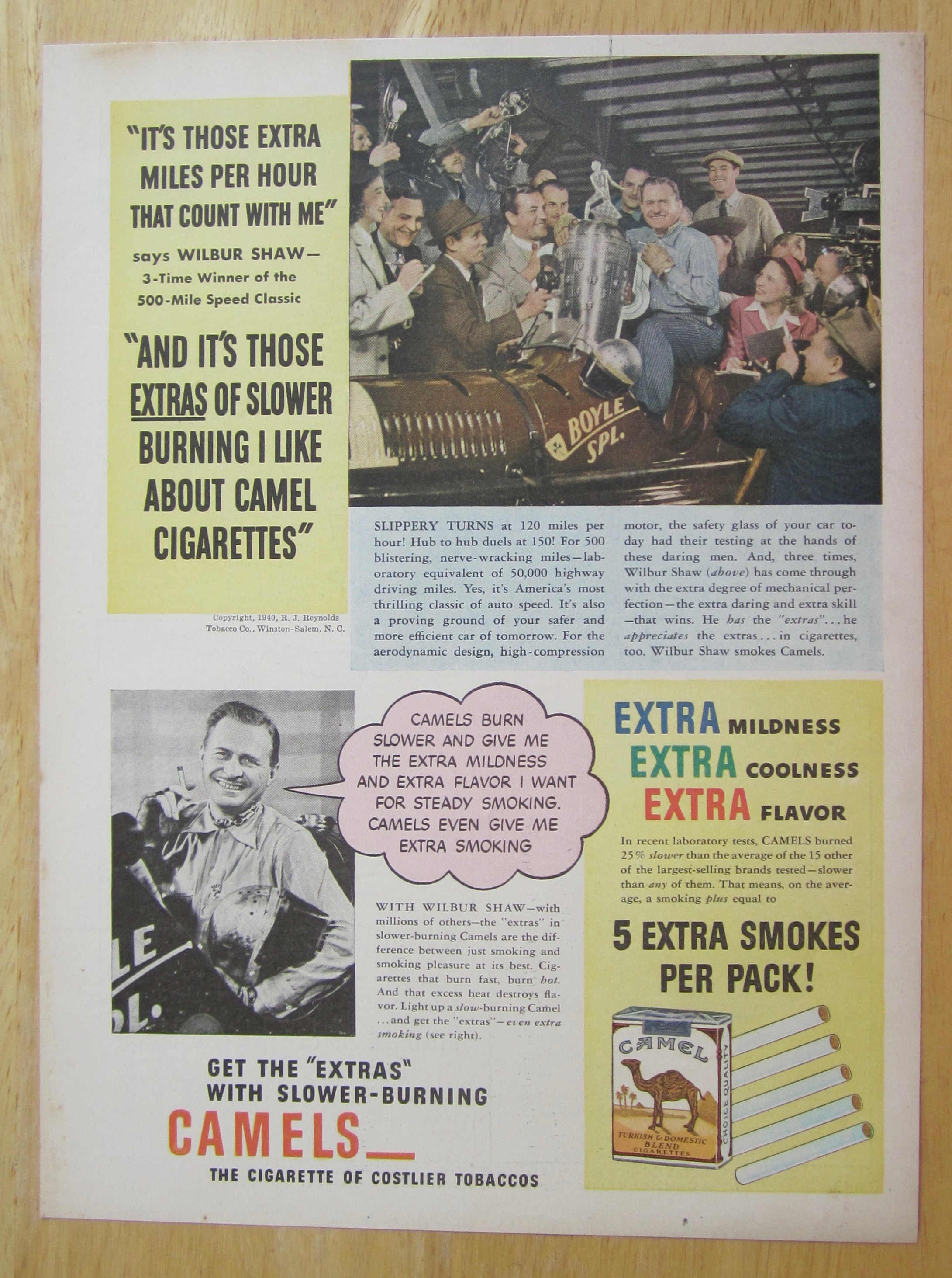 1940 Camel Cigarettes with Wilbur Shaw