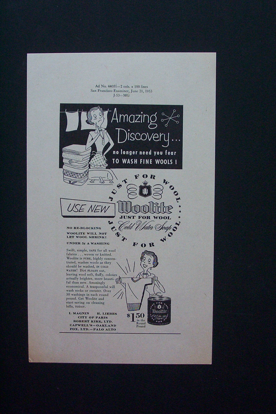 1953 Woolite Cold Water Soap with a Woman