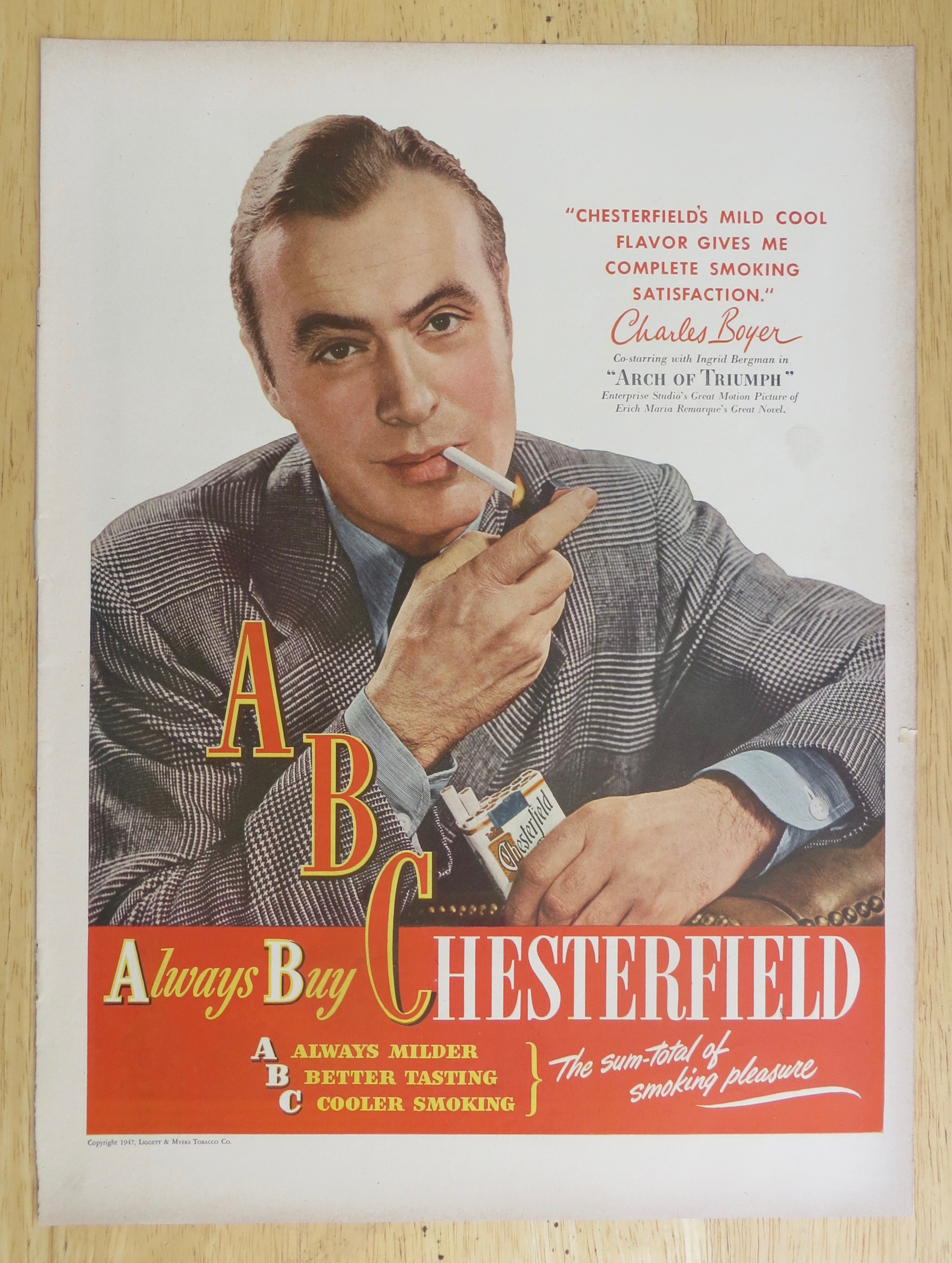 1947 Chesterfield Cigarettes with Charles Boyer