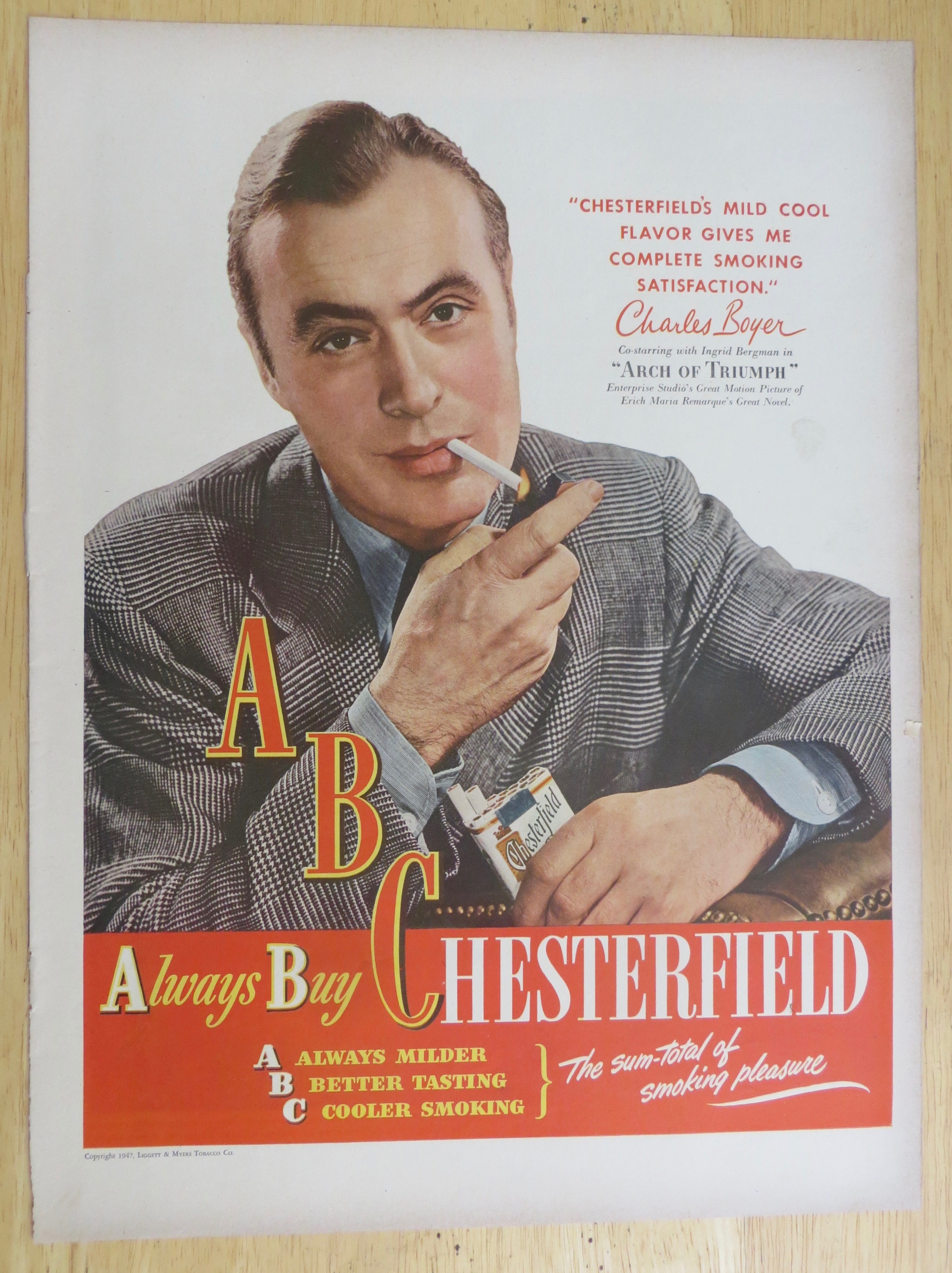 1947 Chesterfield Cigarettes with Charles Boyer
