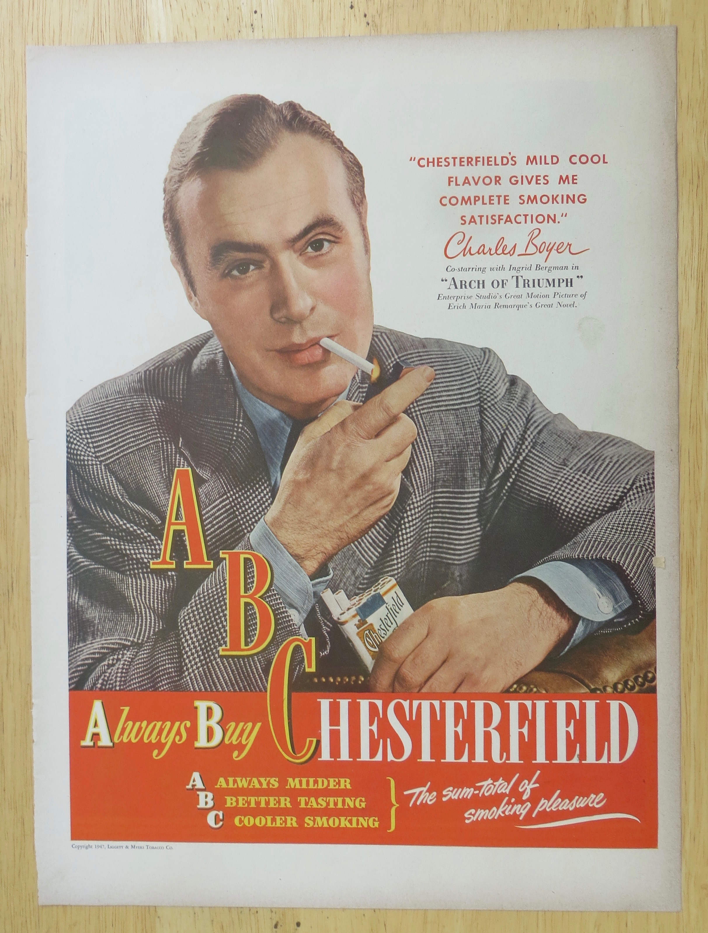 1947 Chesterfield Cigarettes with Charles Boyer