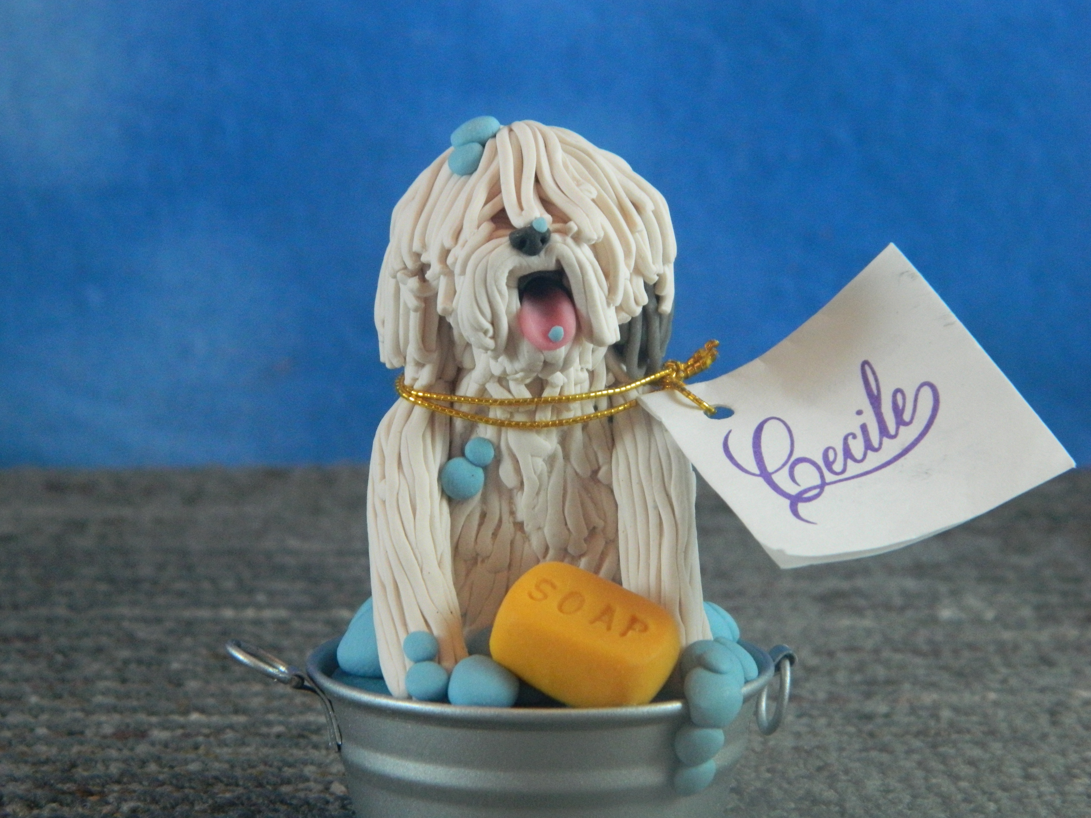 Cecile Old English Sheepdog in a Tub