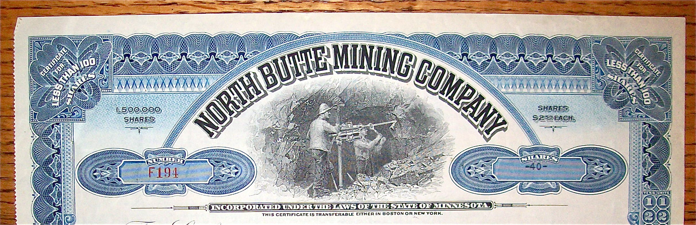 1928 North Butte Mining Company Stock Certificate