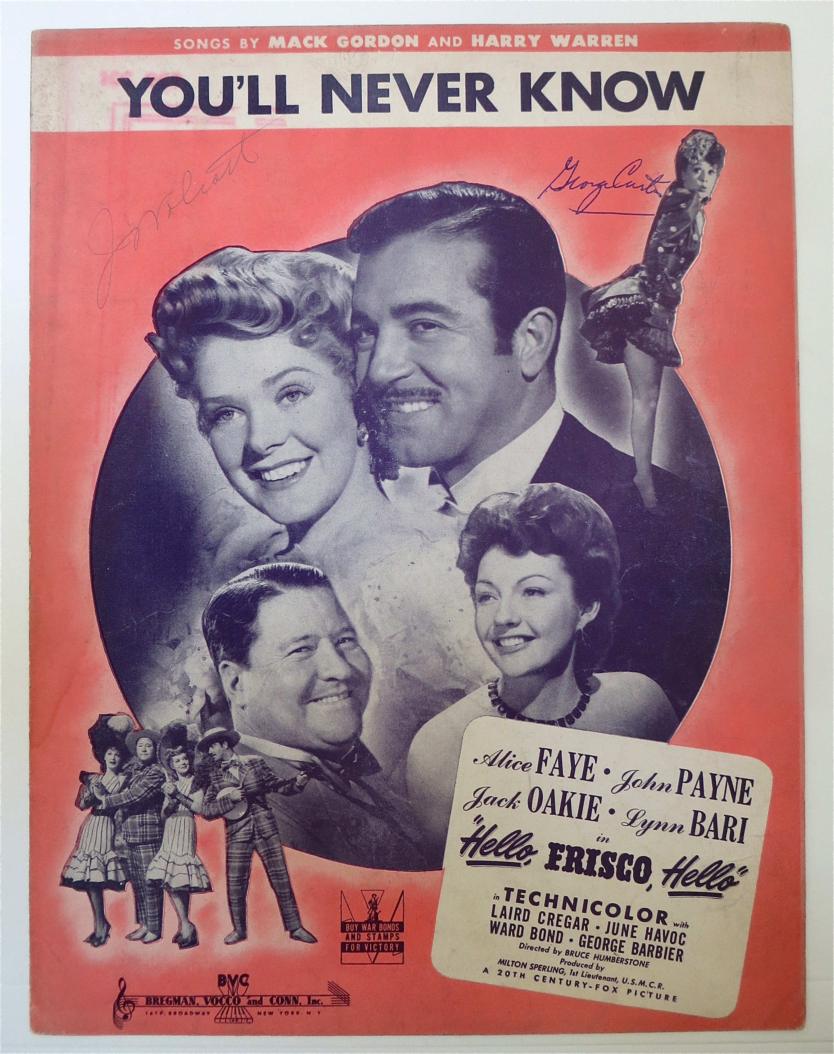 1943 You'll Never Know by Mack Gordon & Harry Warren
