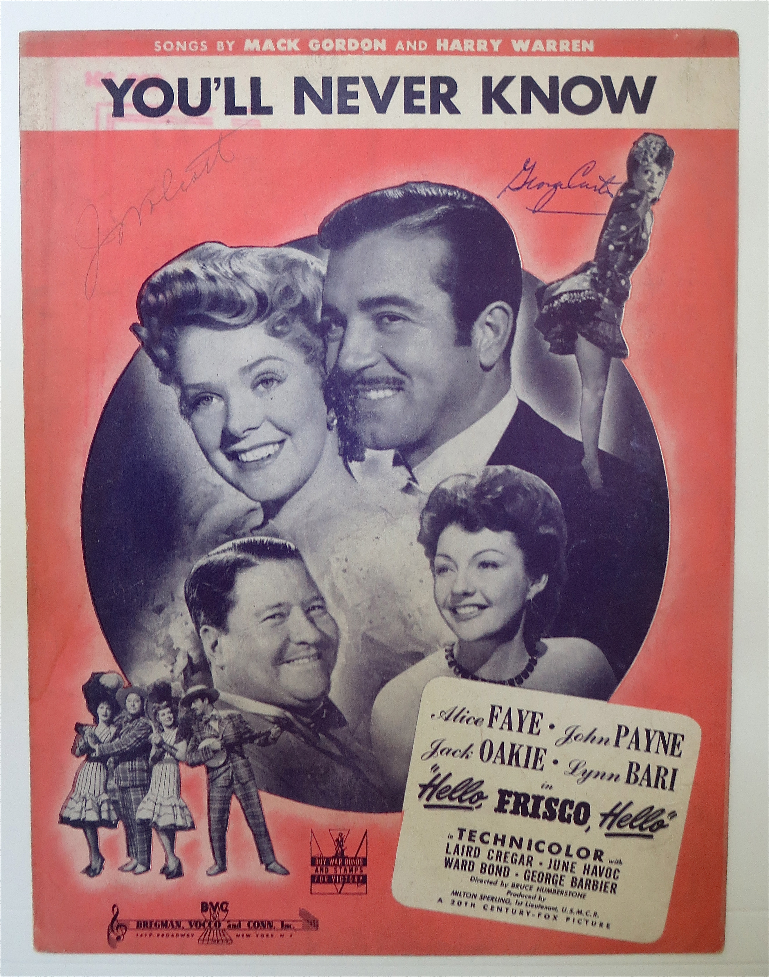 1943 You'll Never Know by Mack Gordon & Harry Warren