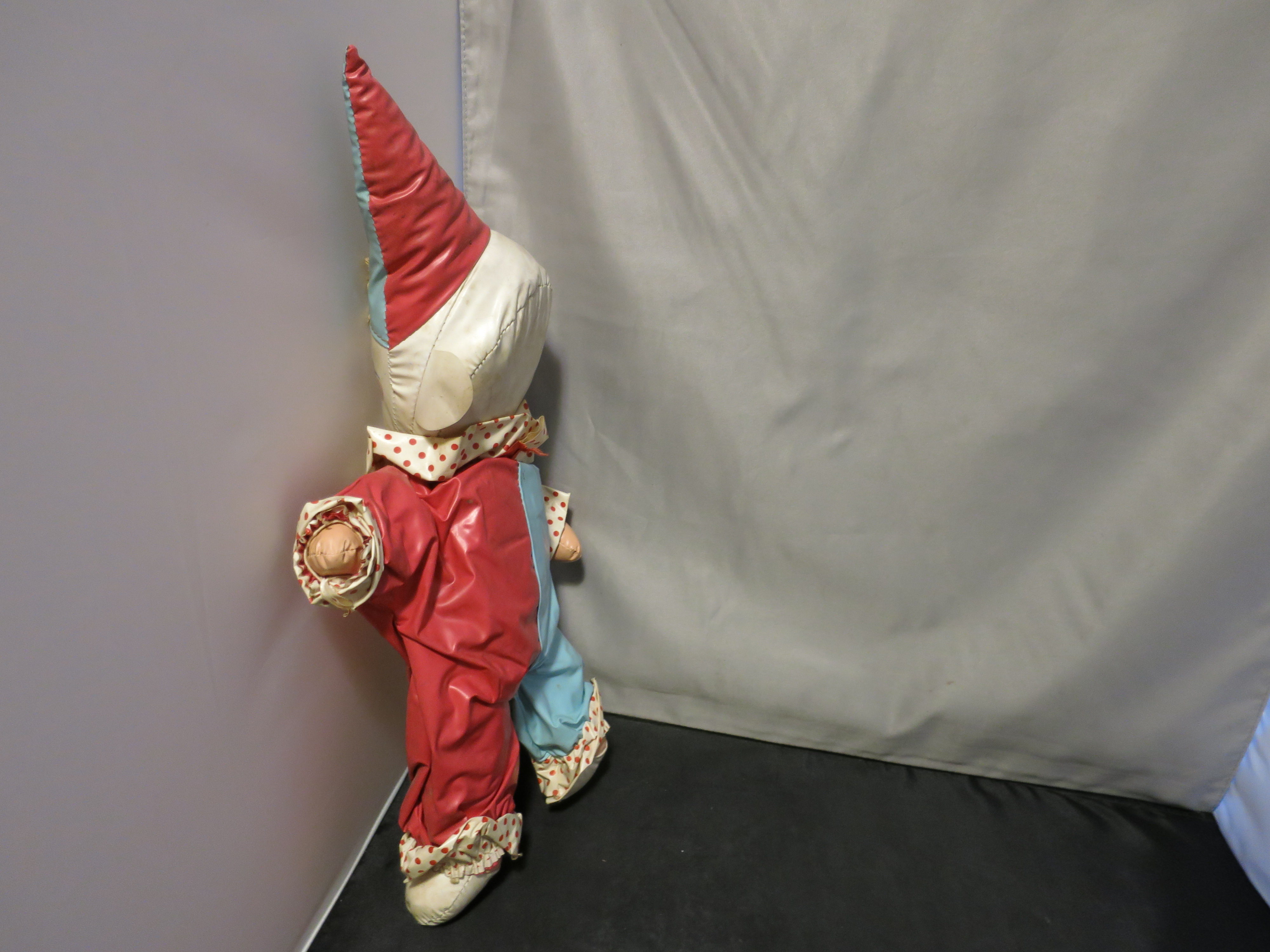 Vintage Stuffed Oil Cloth Clown Doll 1940s 16 inch