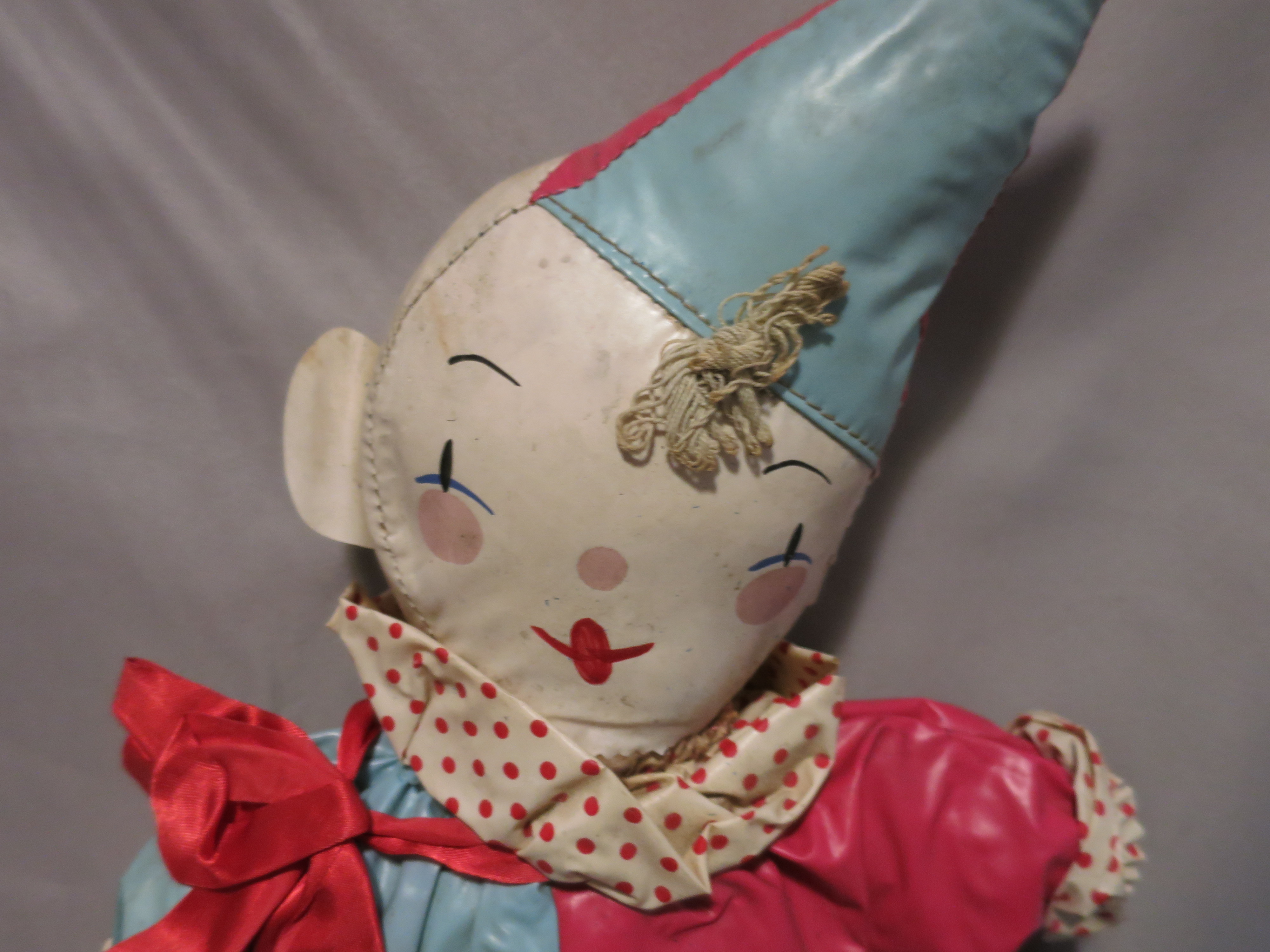 Vintage Stuffed Oil Cloth Clown Doll 1940s 16 inch
