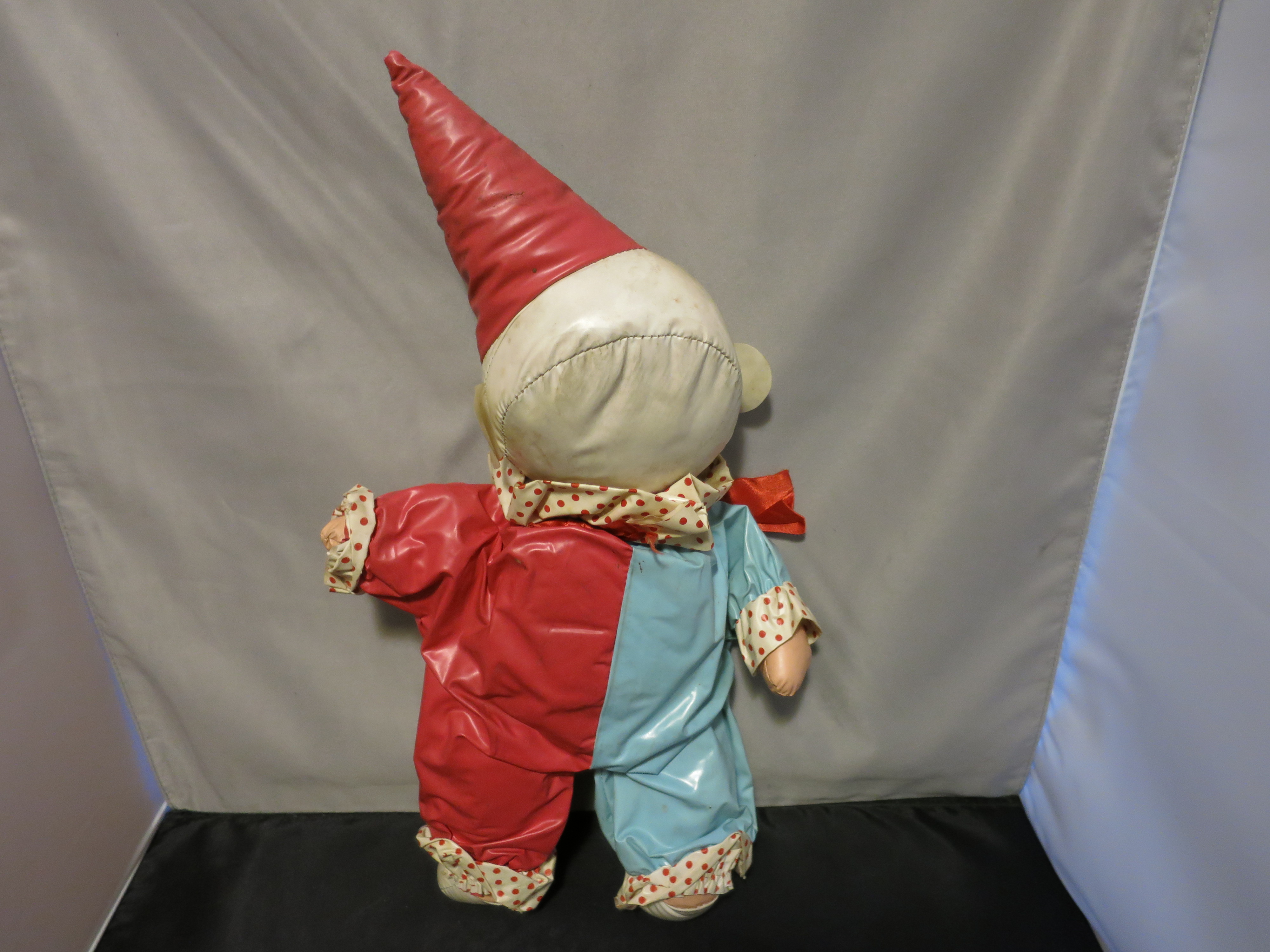 Vintage Stuffed Oil Cloth Clown Doll 1940s 16 inch