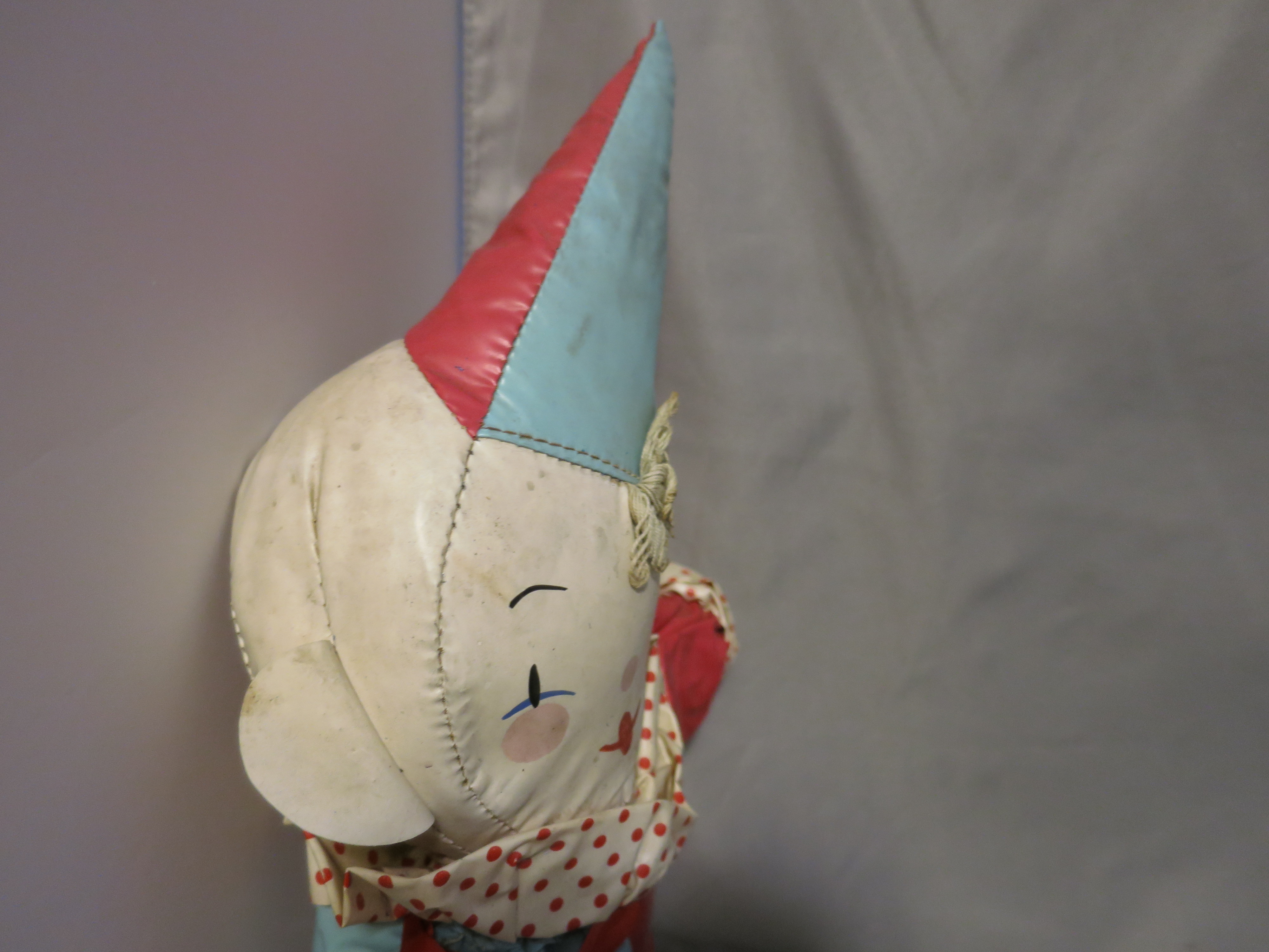 Vintage Stuffed Oil Cloth Clown Doll 1940s 16 inch